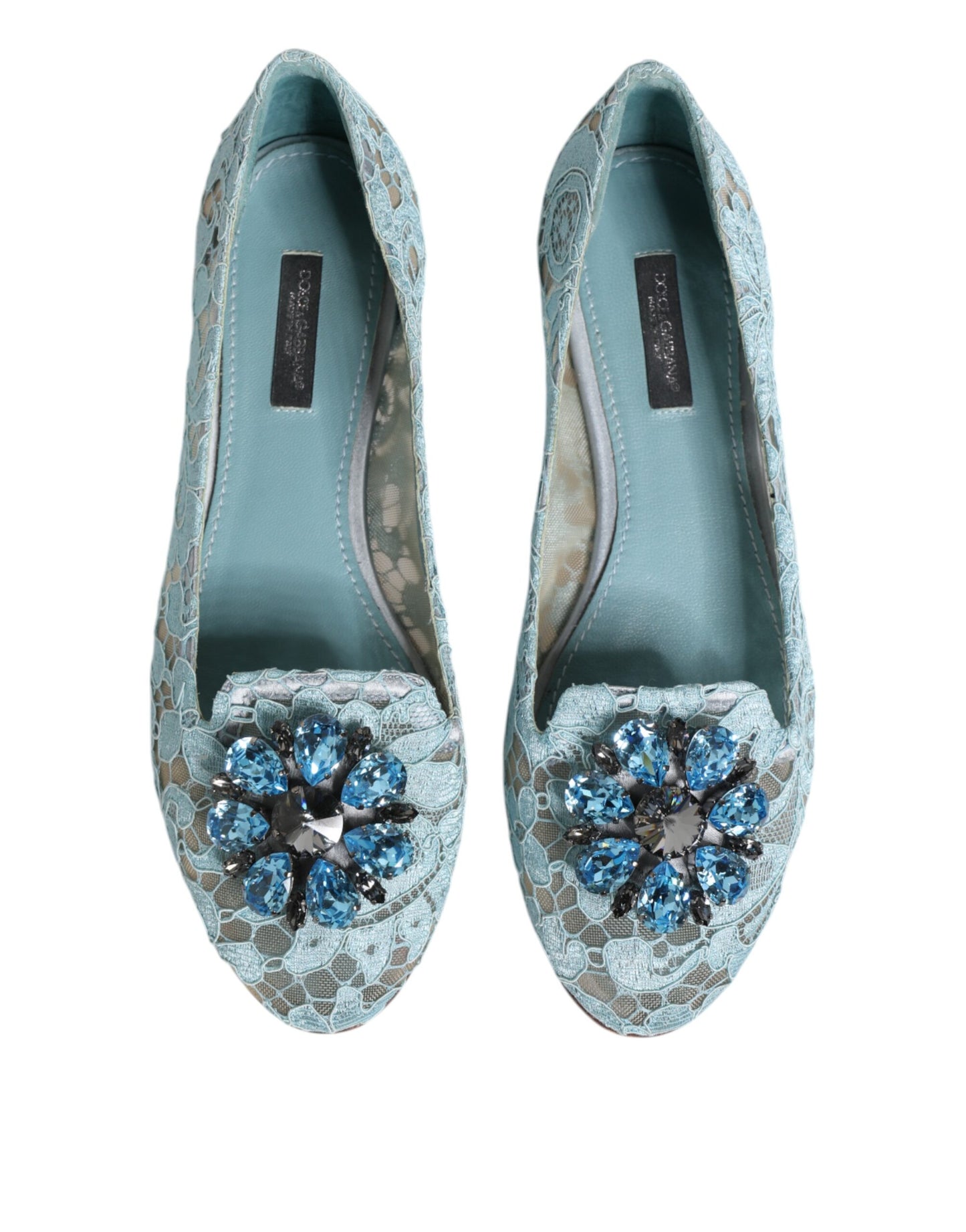 Dolce & Gabbana Blau Spitze Kristall Ballett Flats Loafers Schuhe