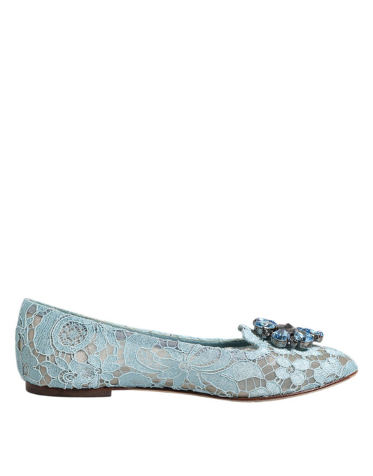 Dolce & Gabbana Blau Spitze Kristall Ballett Flats Loafers Schuhe