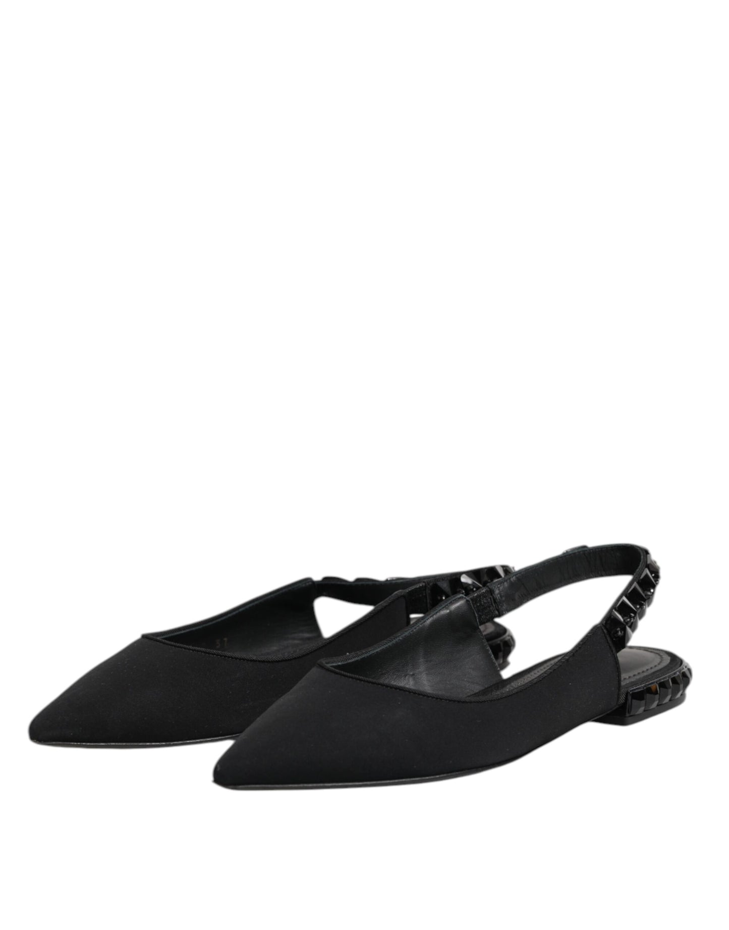 Dolce & Gabbana Schwarzer Kristall Charmeuse Slingback Schuhe