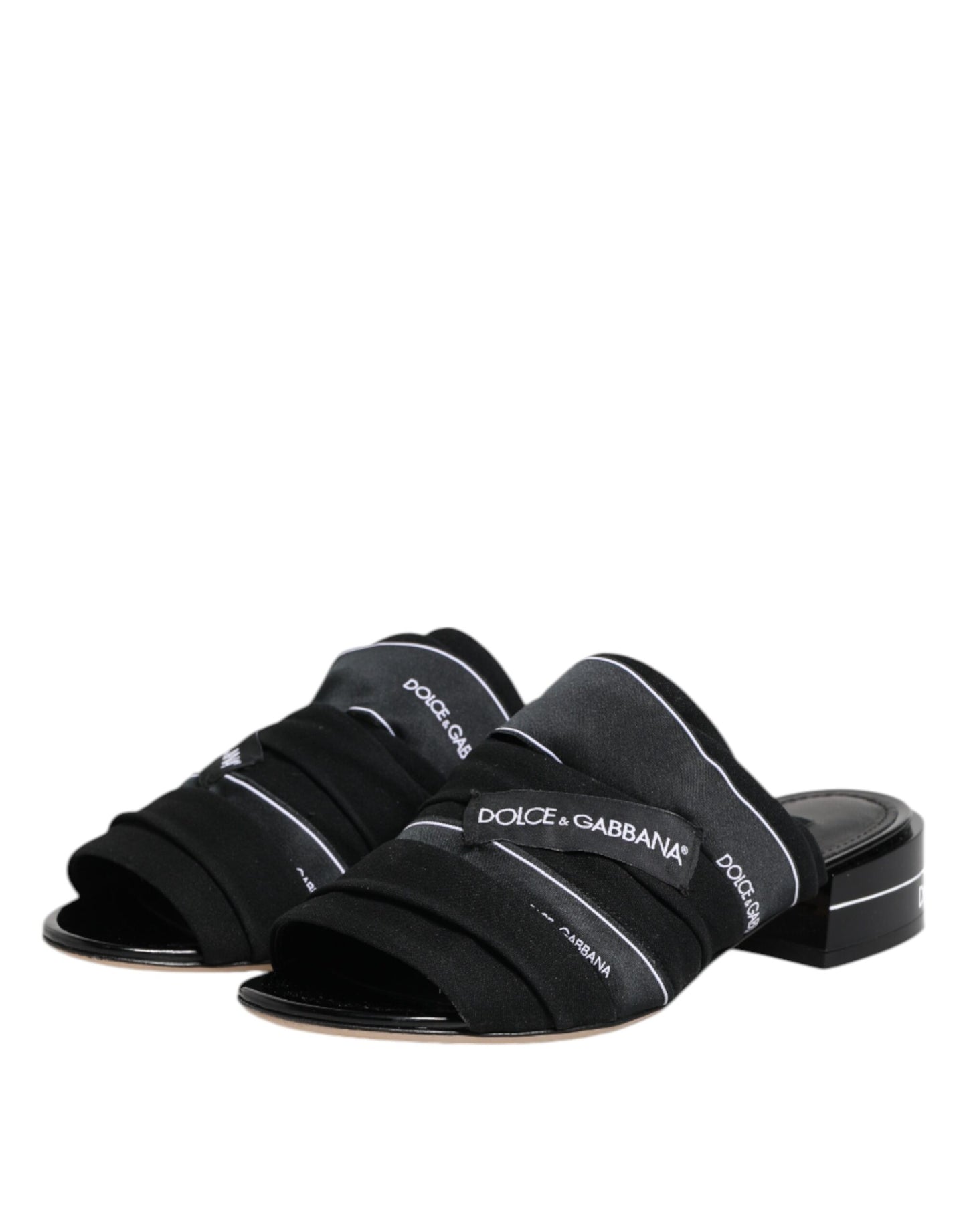 Dolce & Gabbana Schwarz Rutschen Slip On Sandalen Schuhe