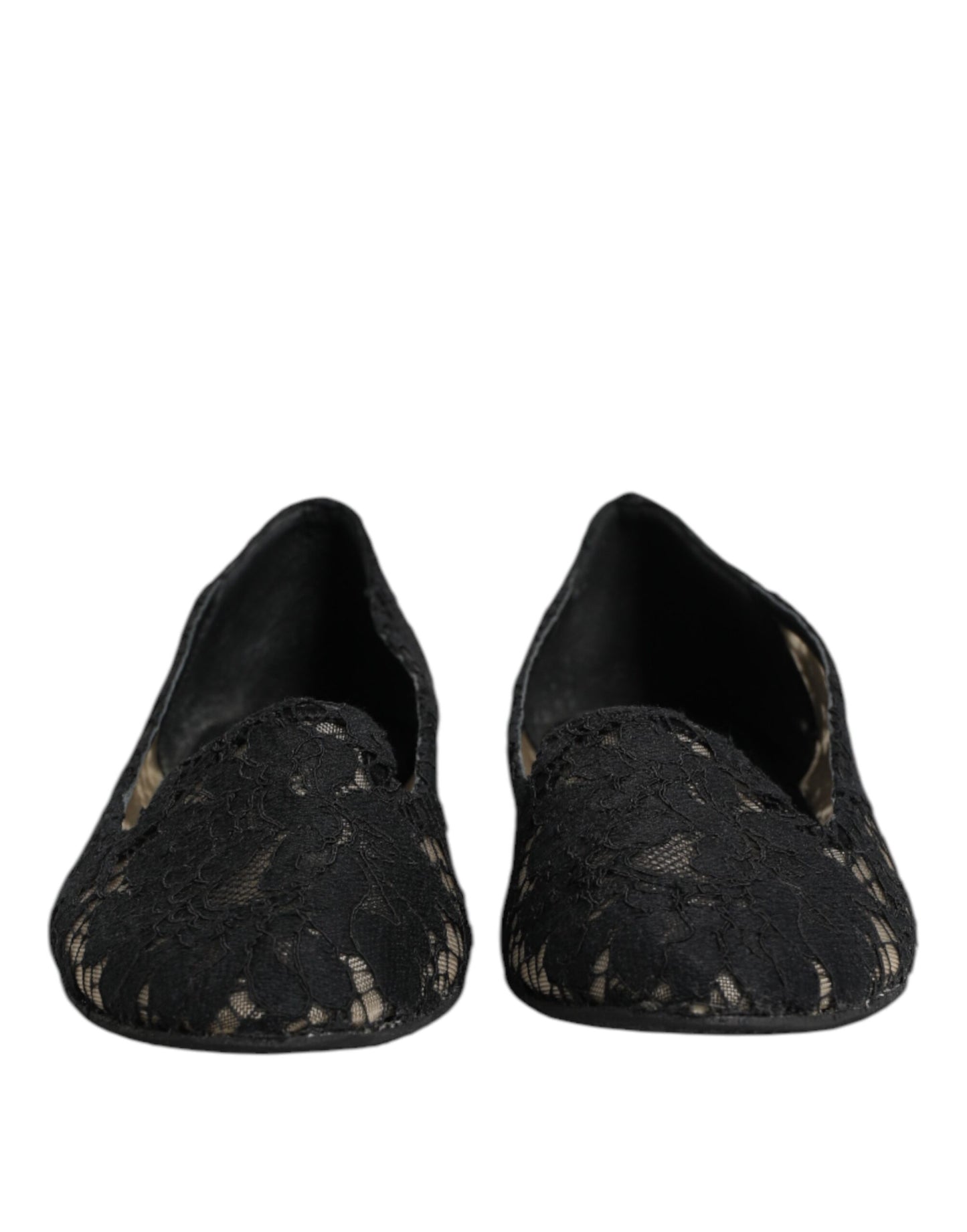Dolce & Gabbana Schwarz Taormina Spitze Slip On Flats Schuhe