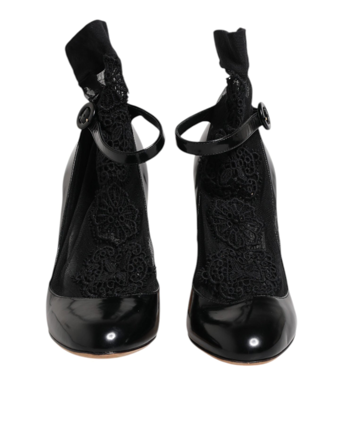 Dolce & Gabbana Schwarz Leder Spitze Socken Heels Pumps Schuhe