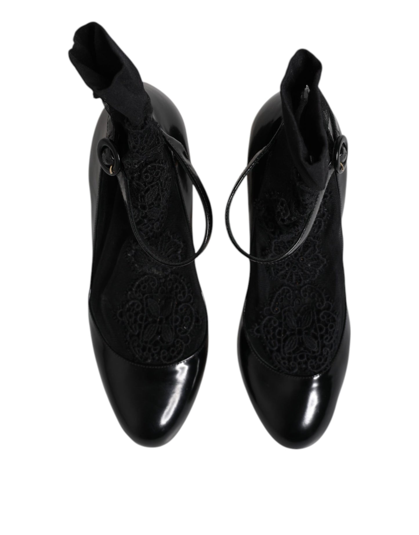 Dolce & Gabbana Schwarz Leder Spitze Socken Heels Pumps Schuhe