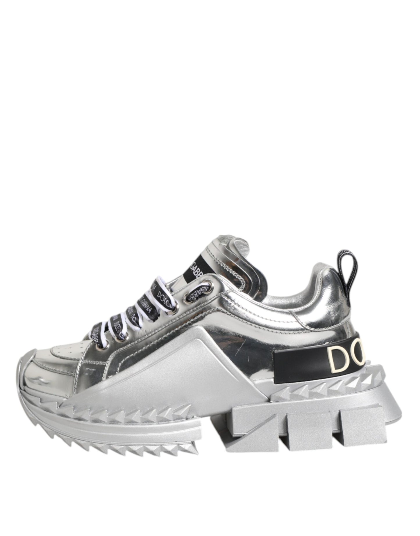 Dolce & Gabbana Silberne Leder Super Queen Sneakers Schuhe