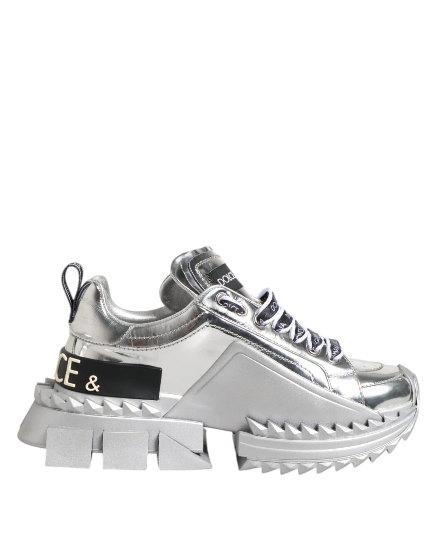 Dolce & Gabbana Silberne Leder Super Queen Sneakers Schuhe