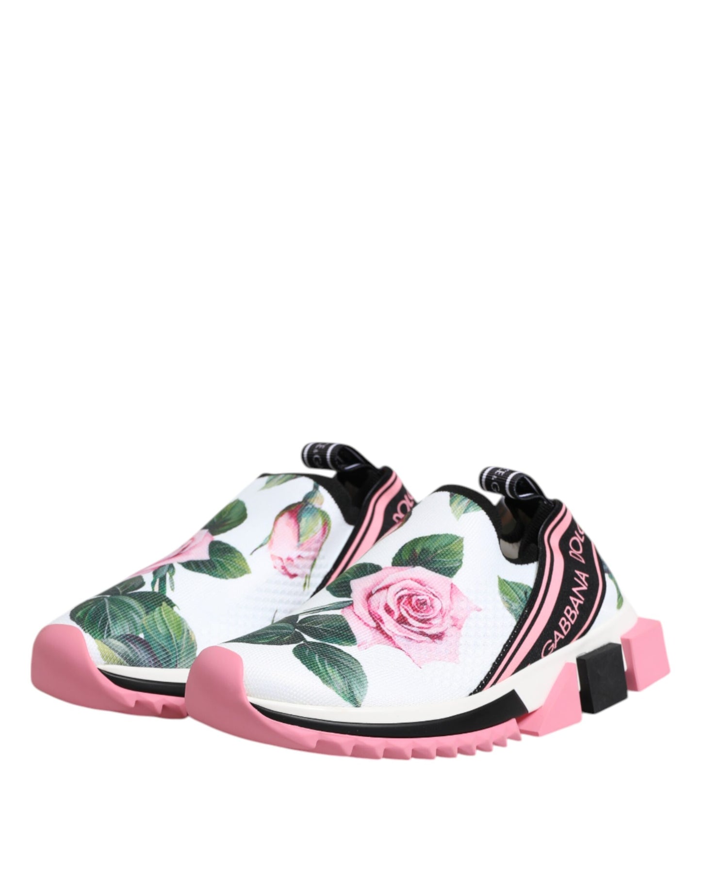 Dolce & Gabbana Weiß Rose Print Sorrento Turnschuhe Schuhe