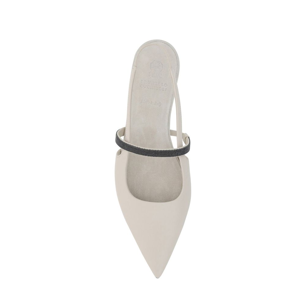 Brunello Cucinelli Weiße Ballettschuhe aus Kalbsleder