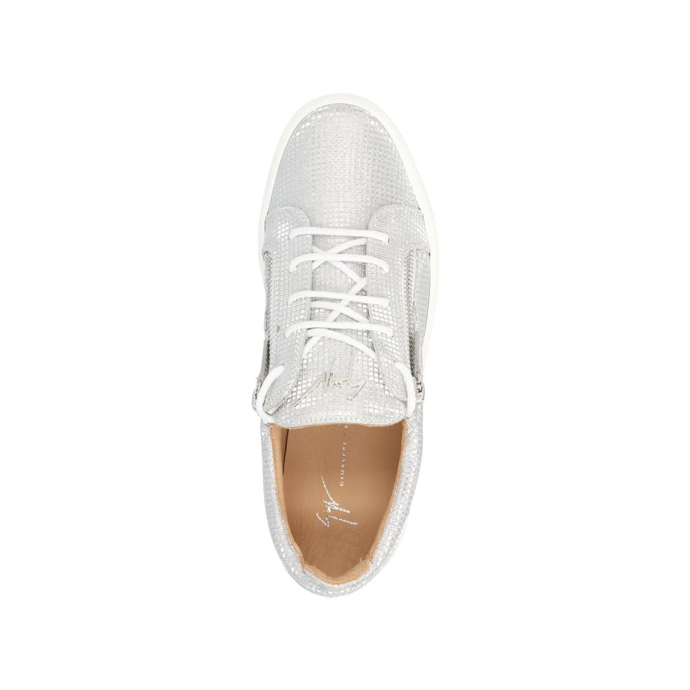 Giuseppe Zanotti Silberne Stoff-Sneaker mit niedrigem Schaft