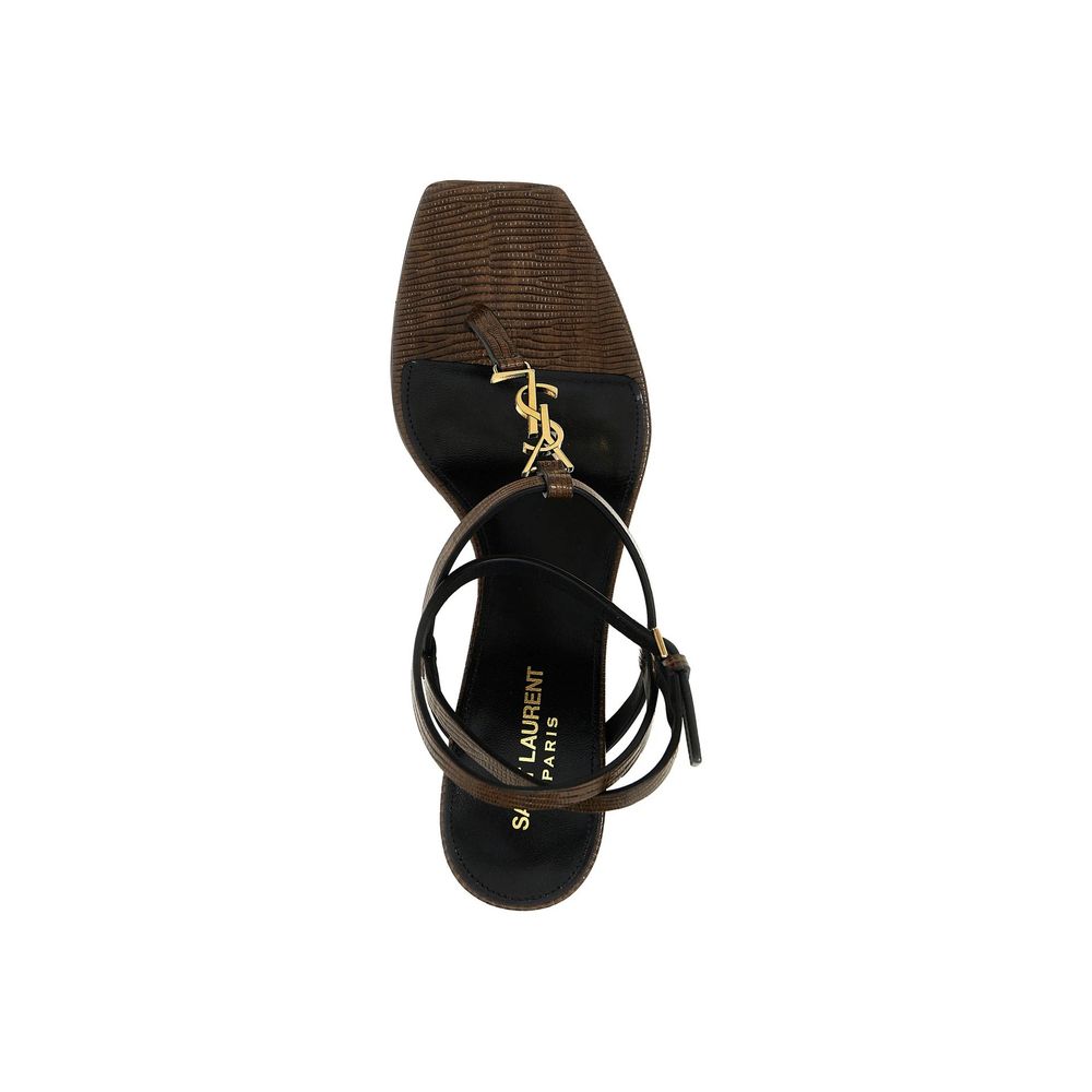 Saint Laurent Braune Kalbsleder-Plateau-Sandalen