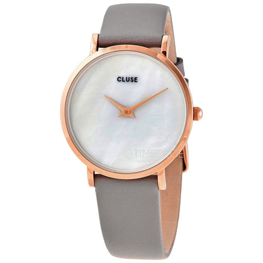 Cluse Elegante graue Leder-Armbanduhr
