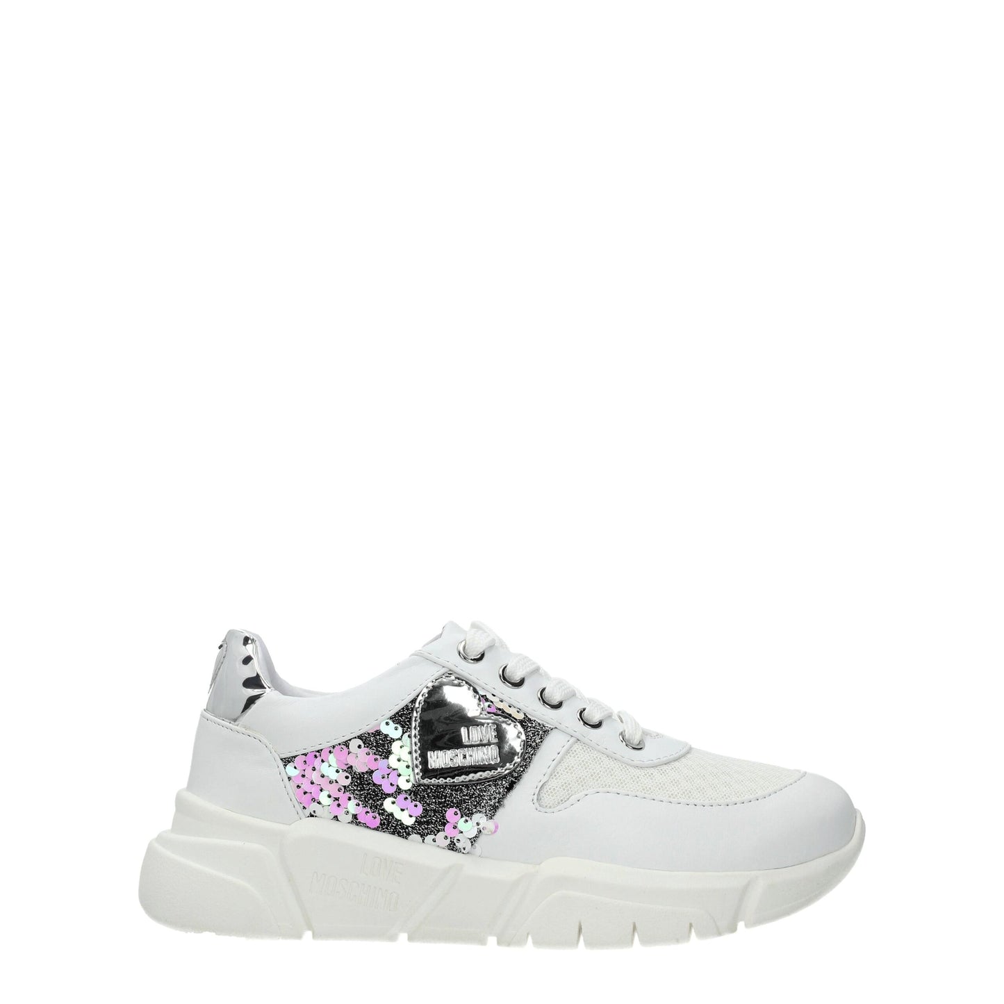 Love Moschino Chunky Sneakers aus weißem Stoff