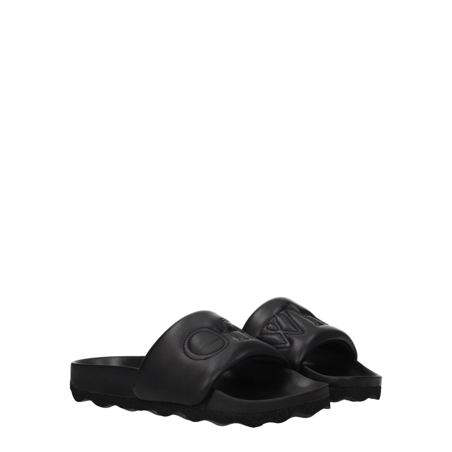 Off-White Schwarze Lederpantoffeln Sandalen