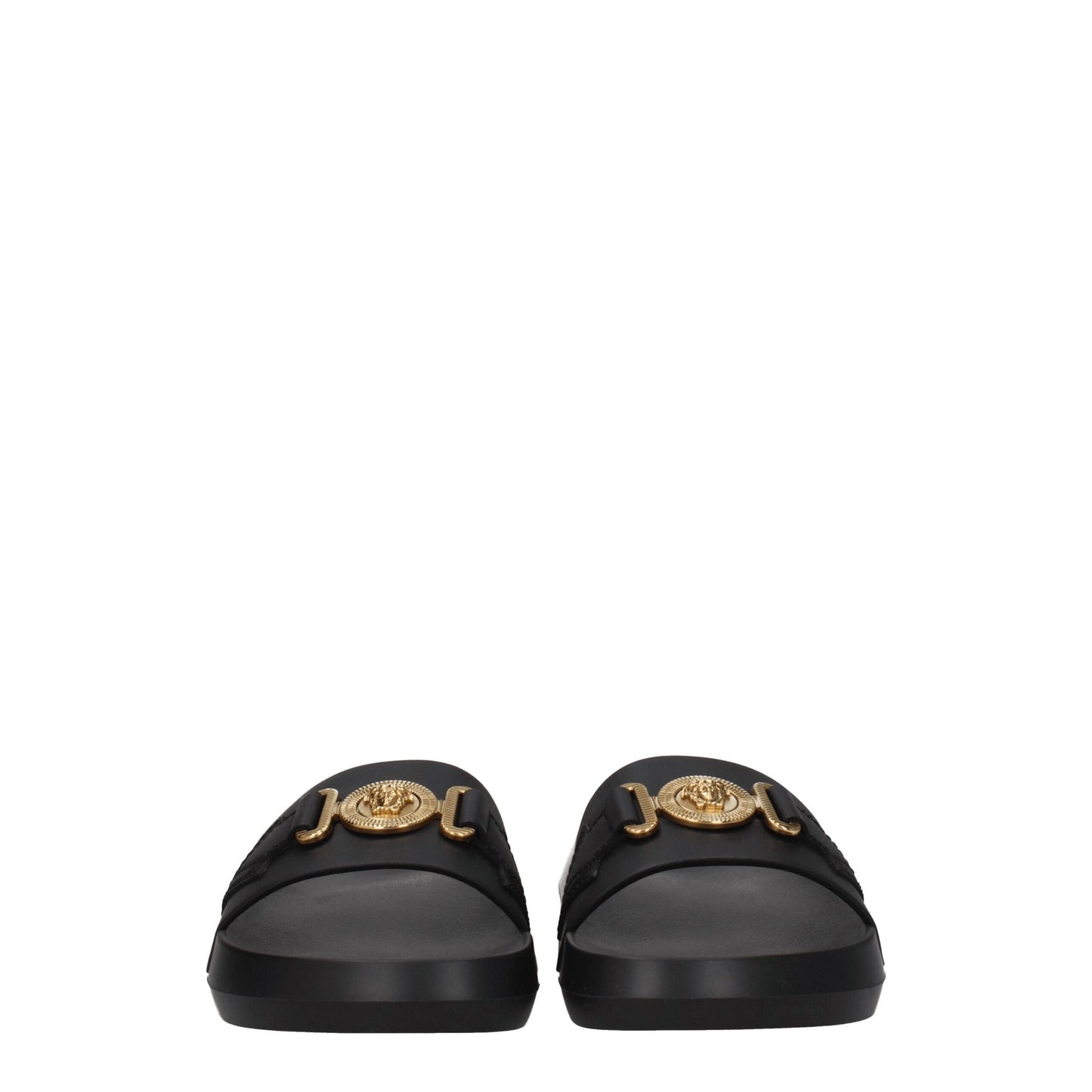 Versace Schwarze Lederpantoffeln Sandalen