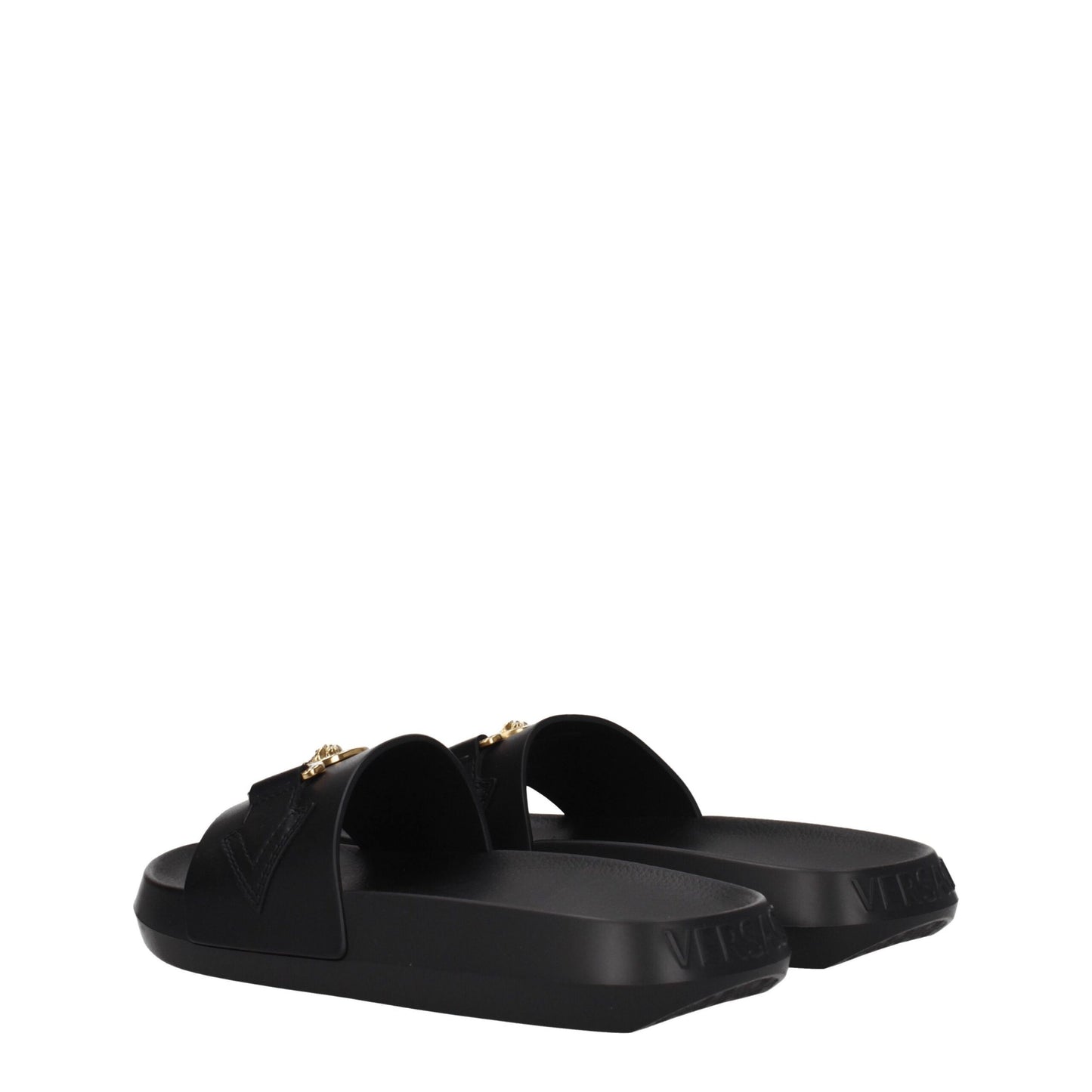 Versace Schwarze Lederpantoffeln Sandalen