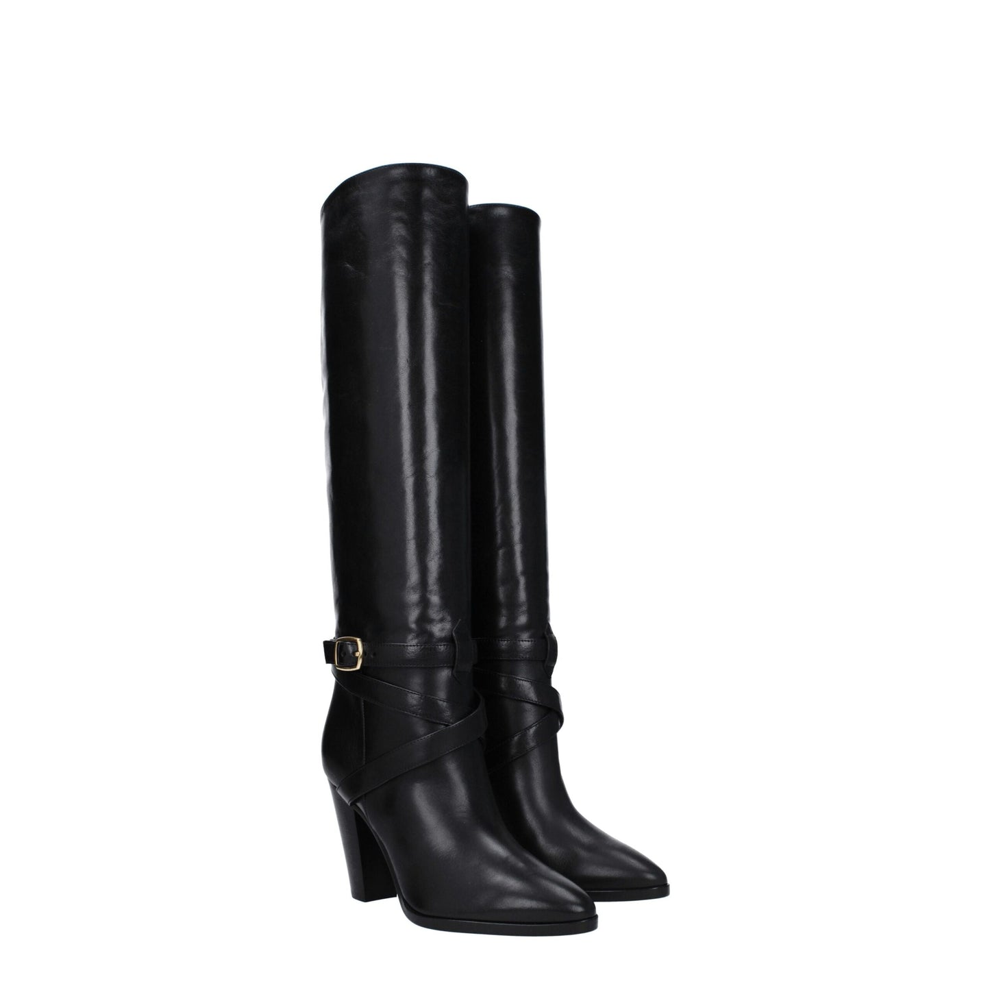 Celine Schwarze Lederstiefel mit hohem Absatz