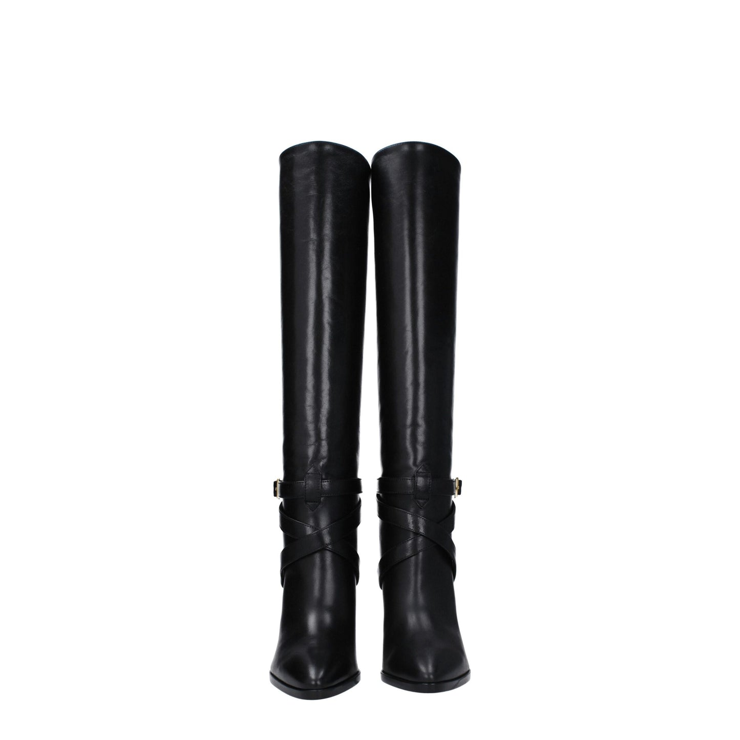 Celine Schwarze Lederstiefel mit hohem Absatz