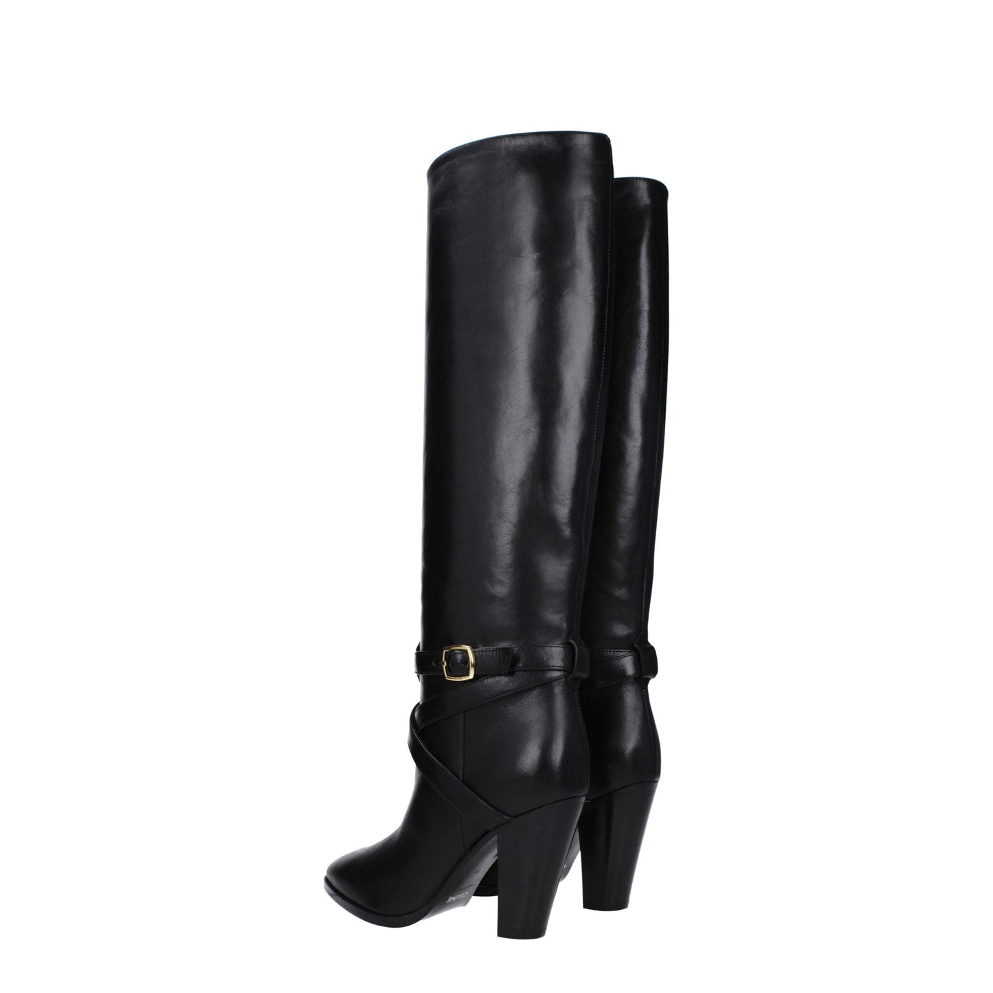 Celine Schwarze Lederstiefel mit hohem Absatz