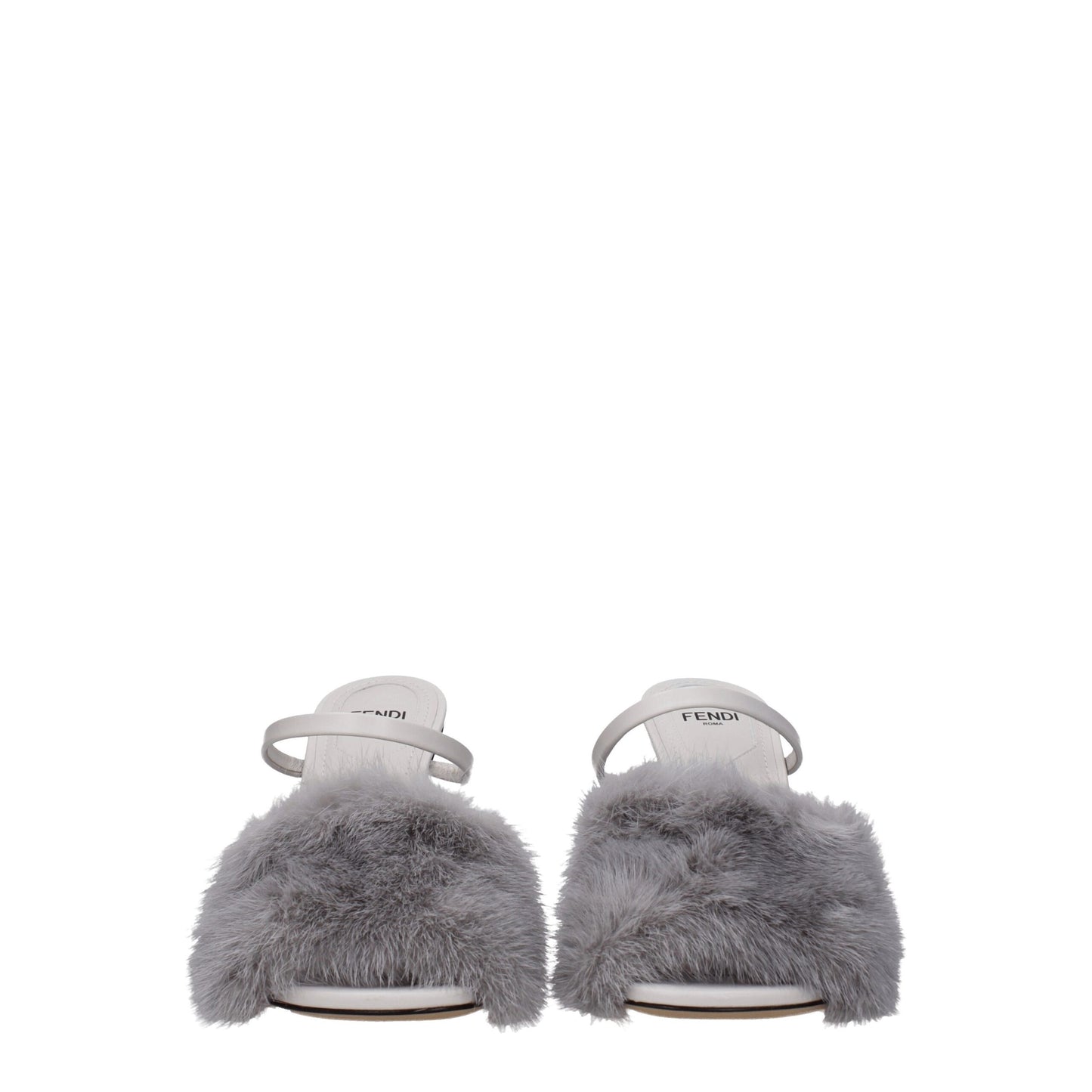 Fendi Graue Nerzpantoffeln Sandalen