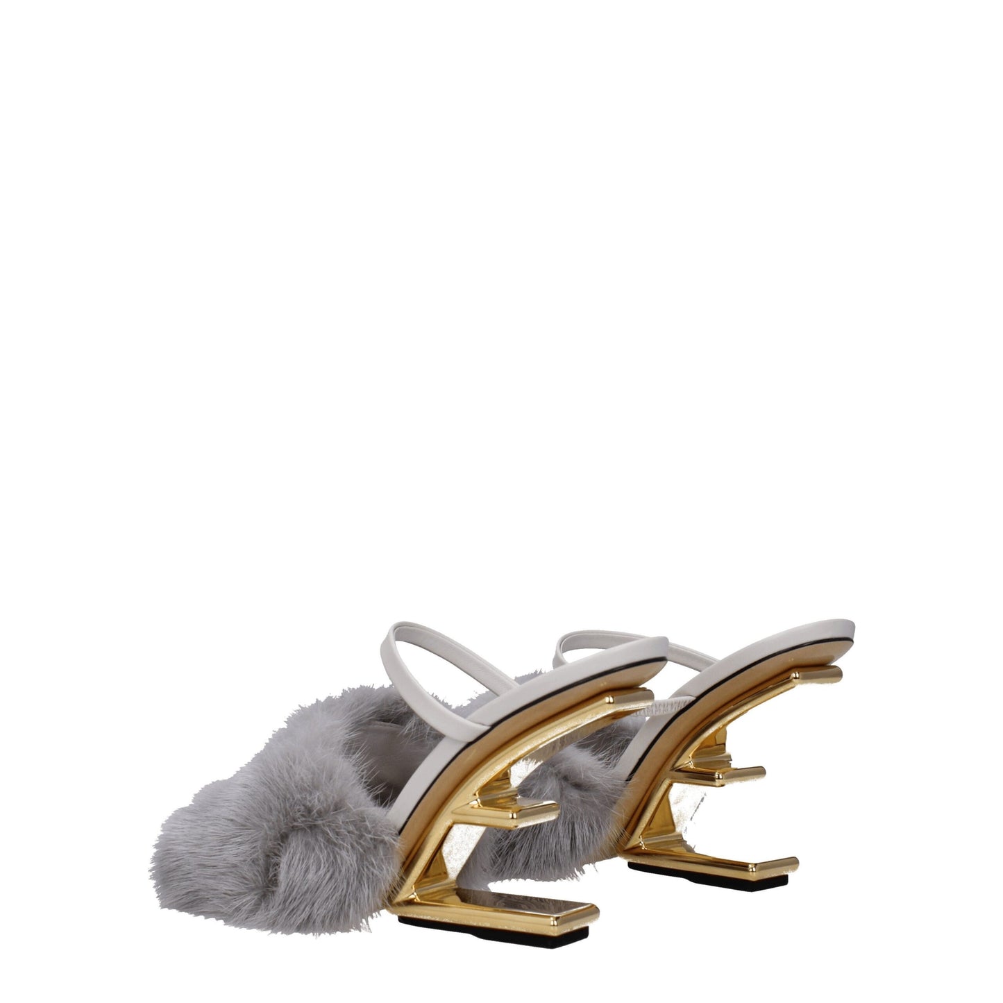 Fendi Graue Nerzpantoffeln Sandalen