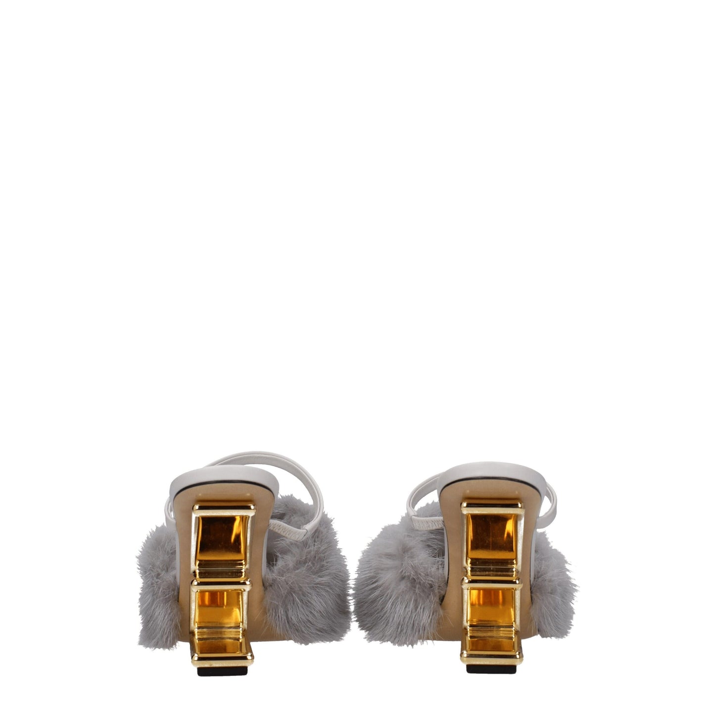 Fendi Graue Nerzpantoffeln Sandalen
