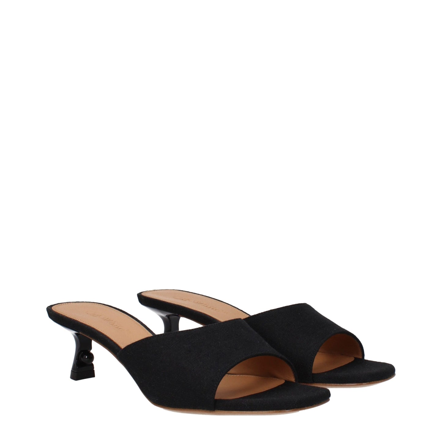 Off-White Flache Sandalen aus schwarzem Leinen