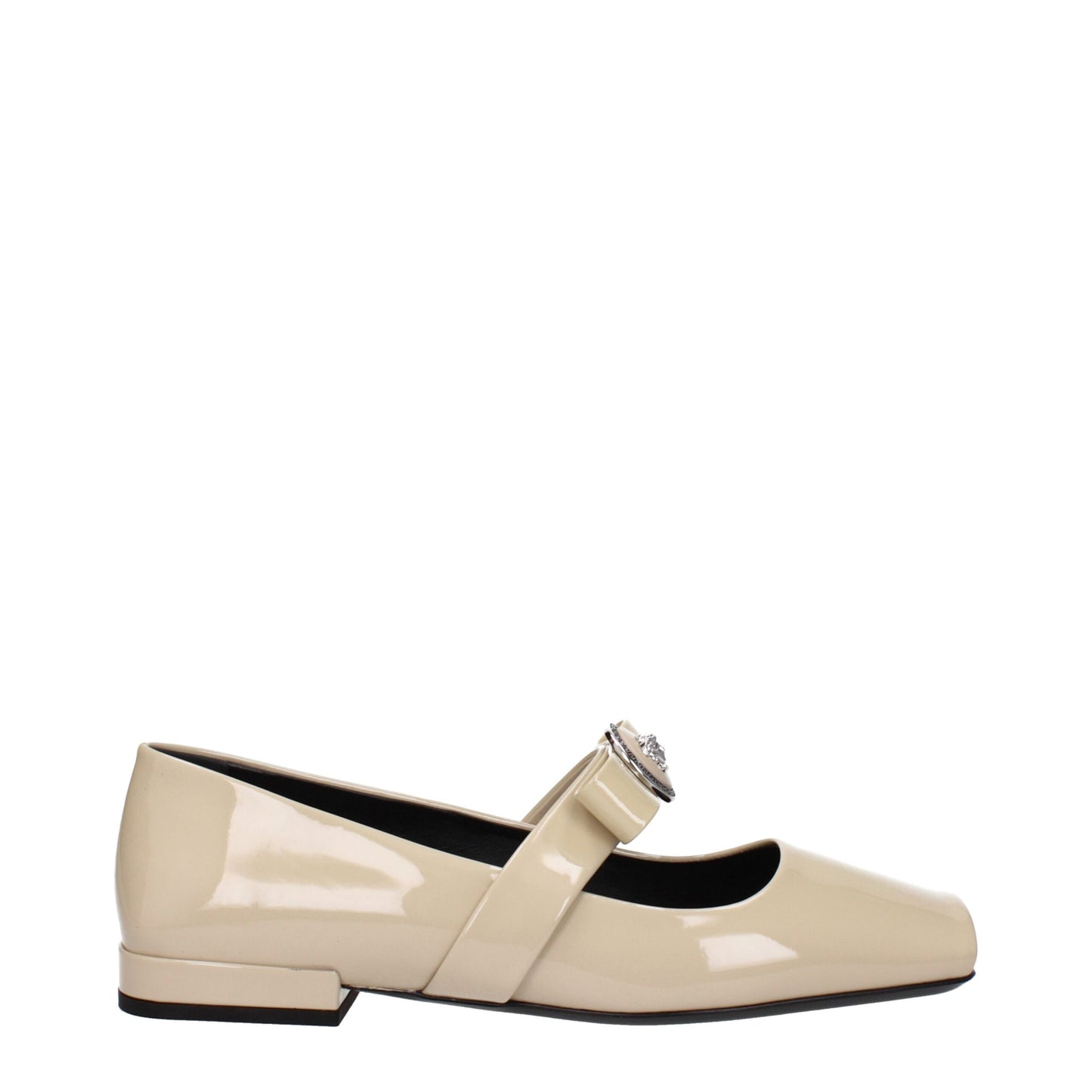 Versace Beigefarbene Leder-Ballett-Flats