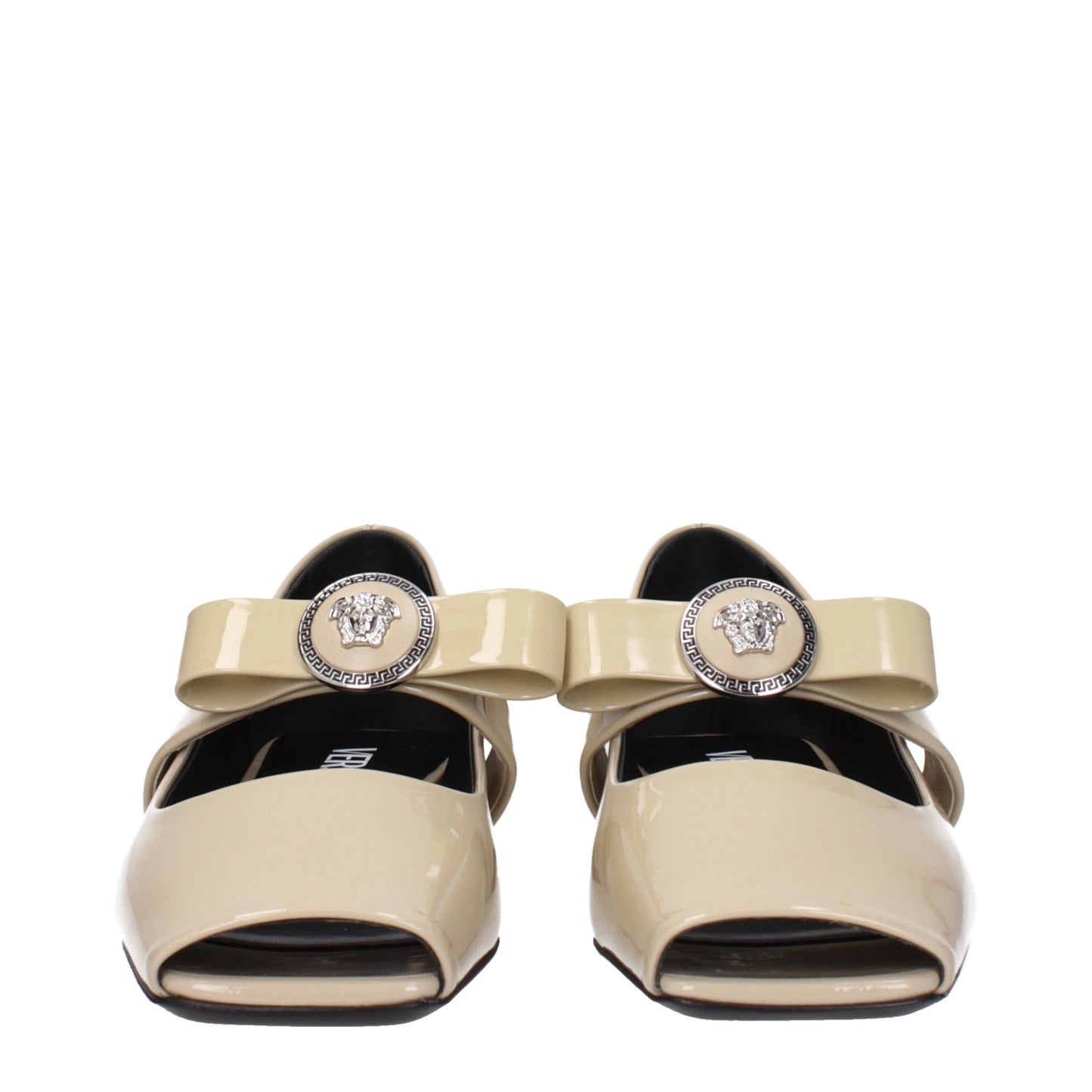 Versace Beigefarbene Leder-Ballett-Flats