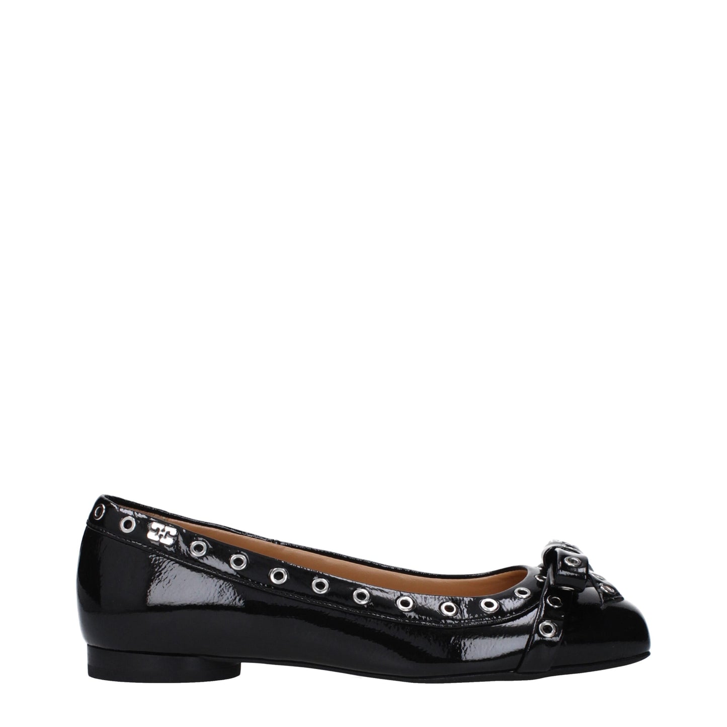 Ganni Schwarze Leder-Ballett-Flats