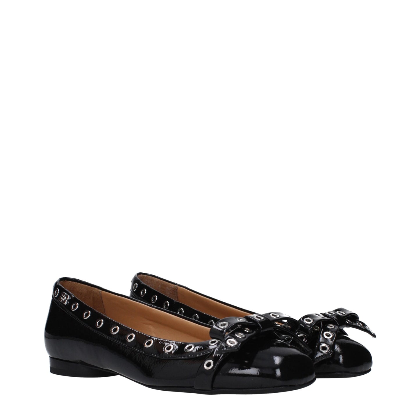 Ganni Schwarze Leder-Ballett-Flats