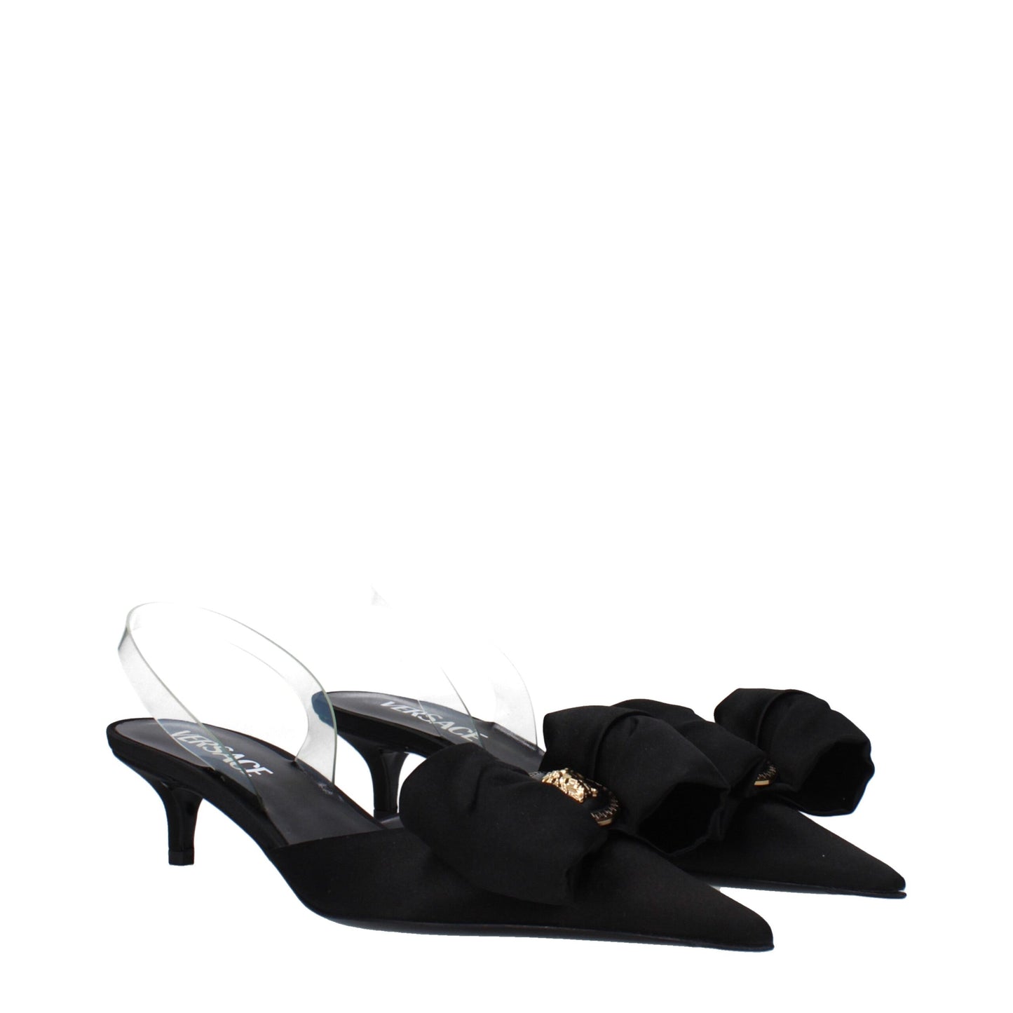 Versace Flache Sandalen aus schwarzem Satin