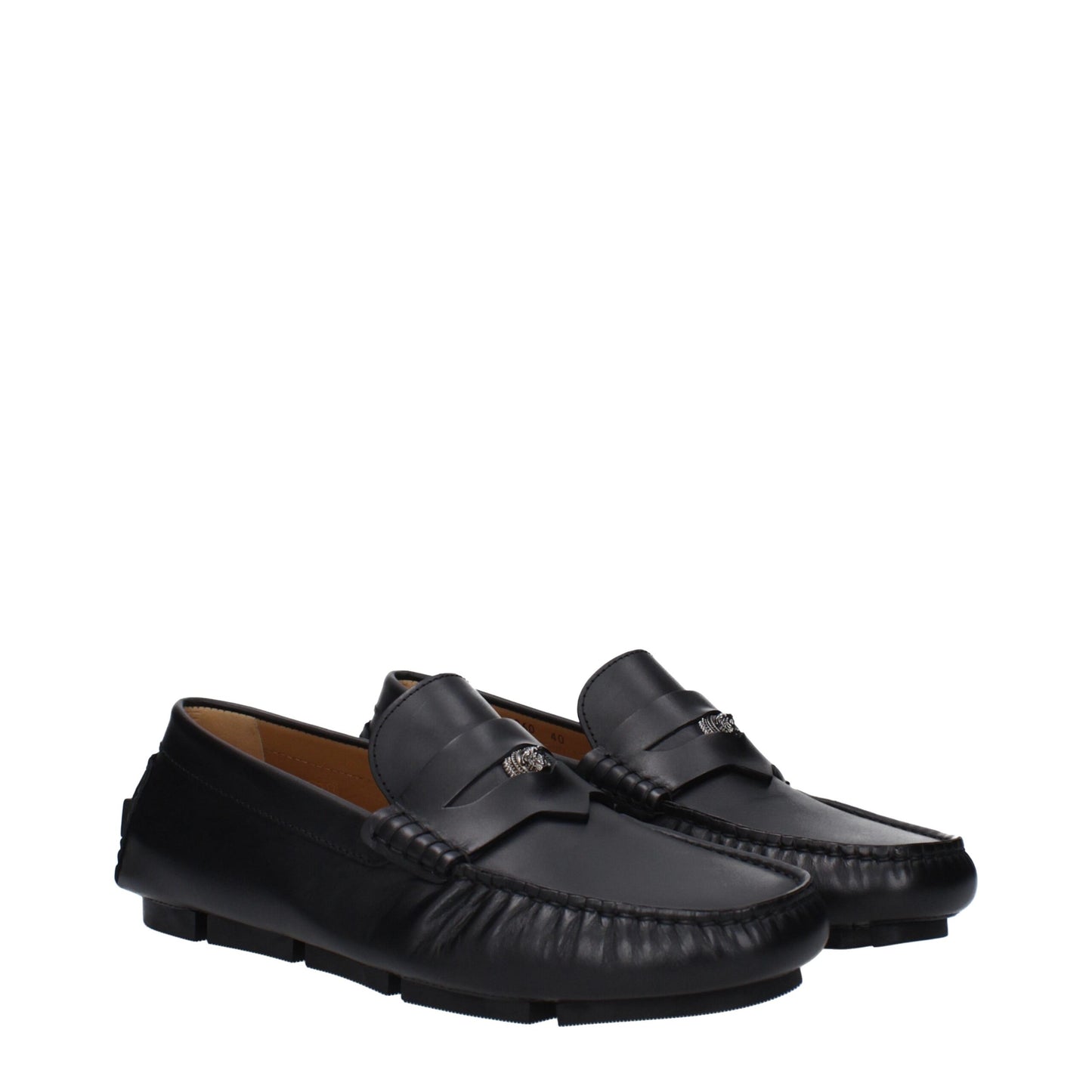 Versace Schwarze Leder Slipper
