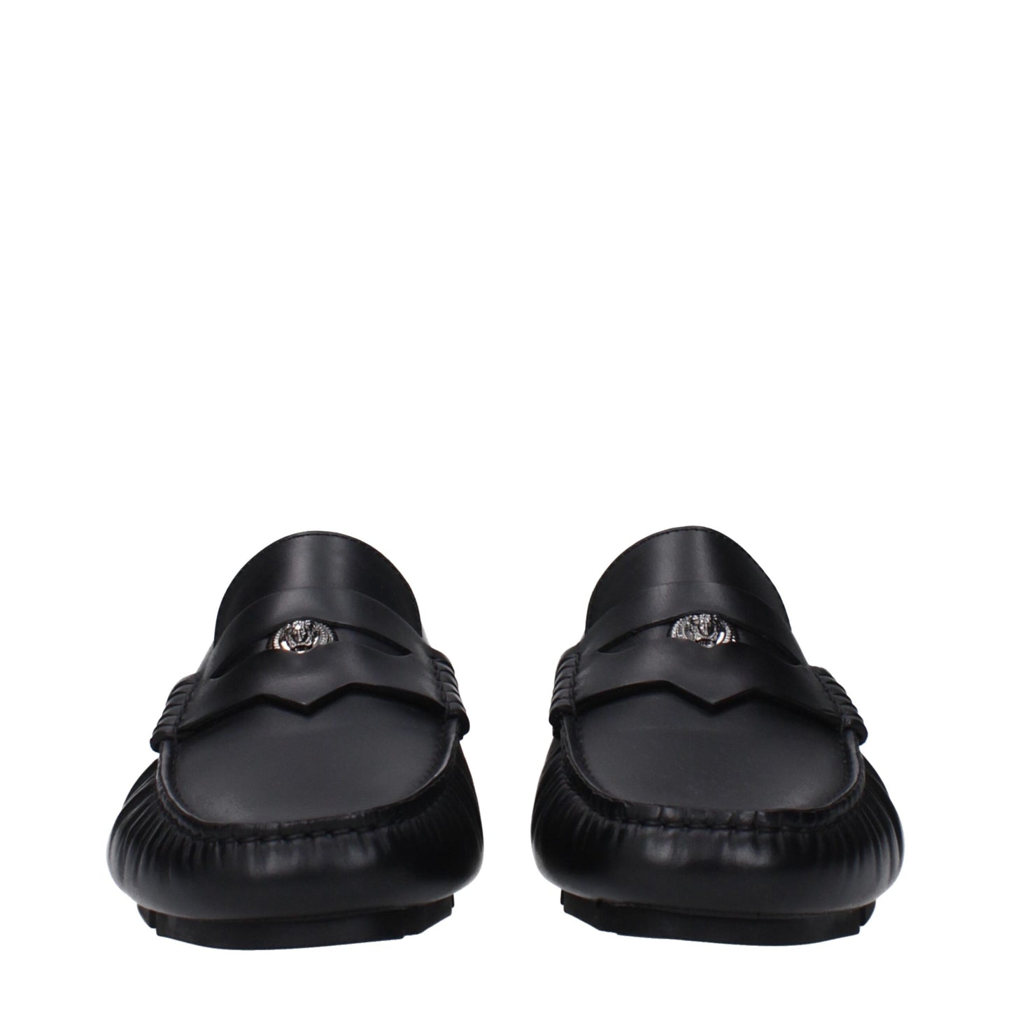 Versace Schwarze Leder Slipper