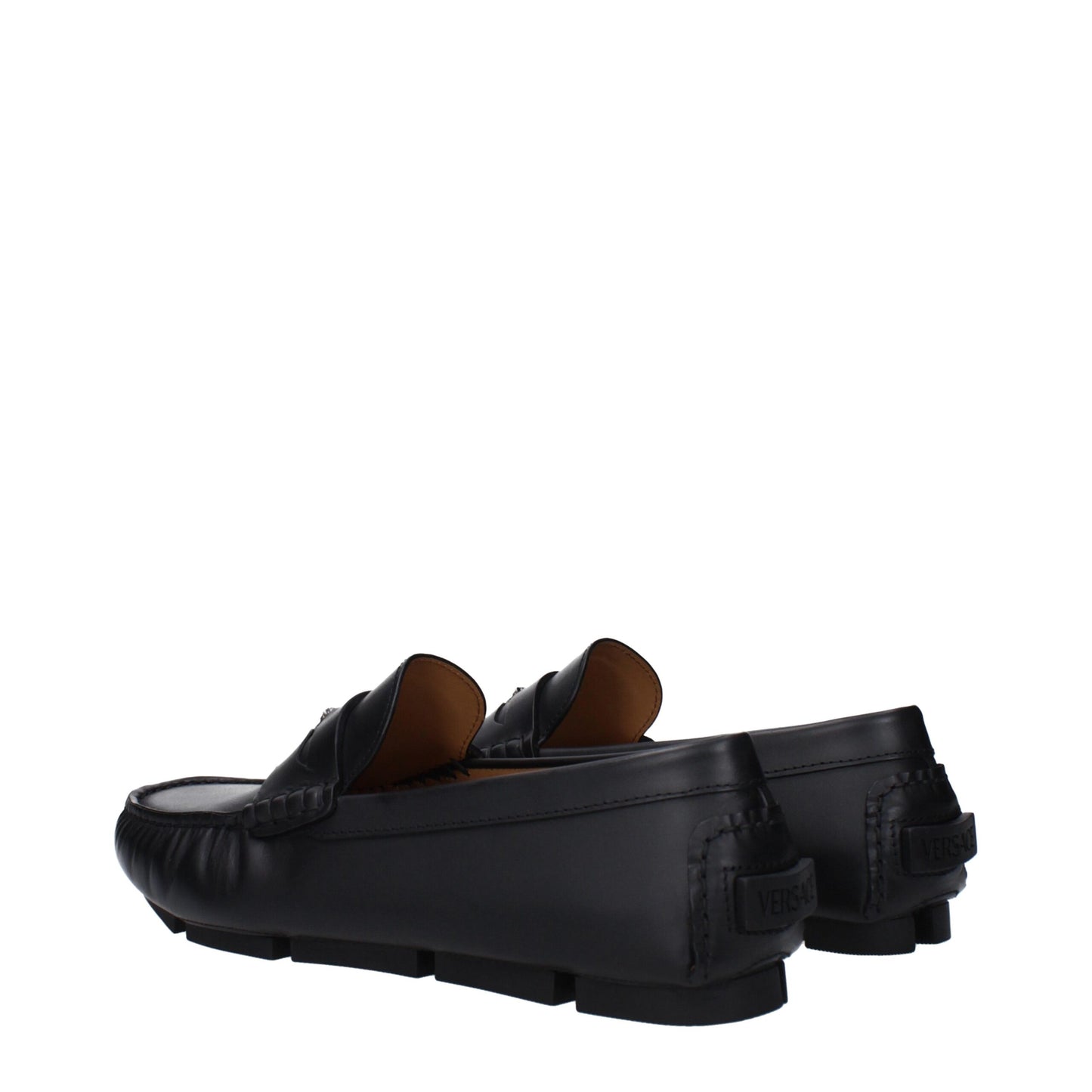Versace Schwarze Leder Slipper