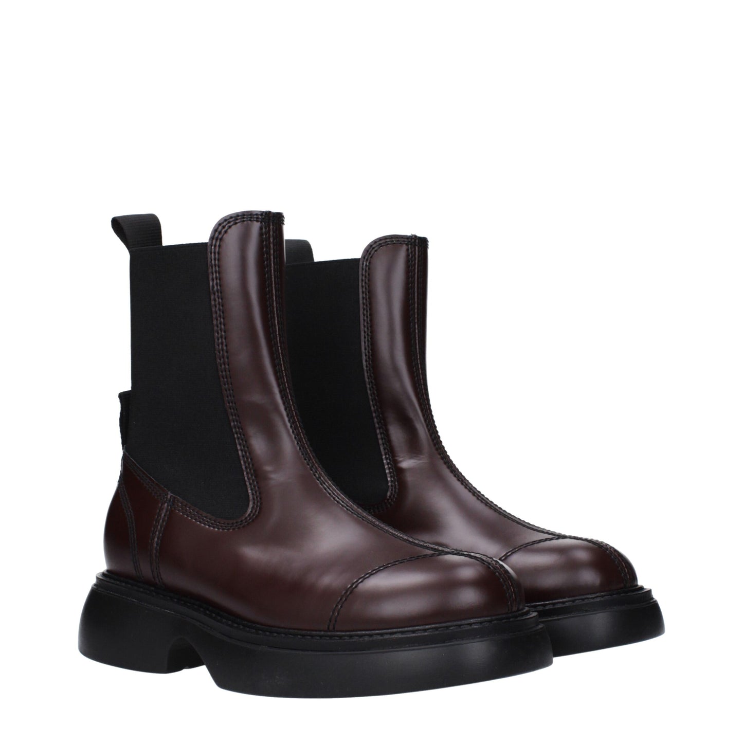 Ganni Braune Lederstiefeletten