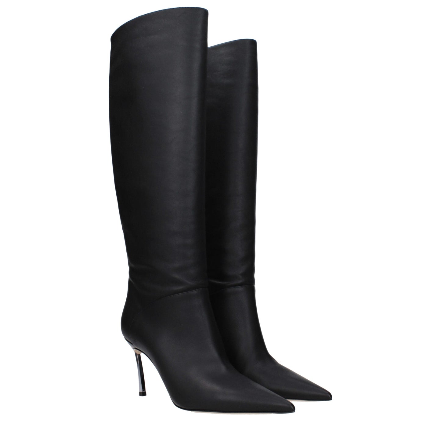 Casadei Schwarze Lederstiefel mit hohem Absatz