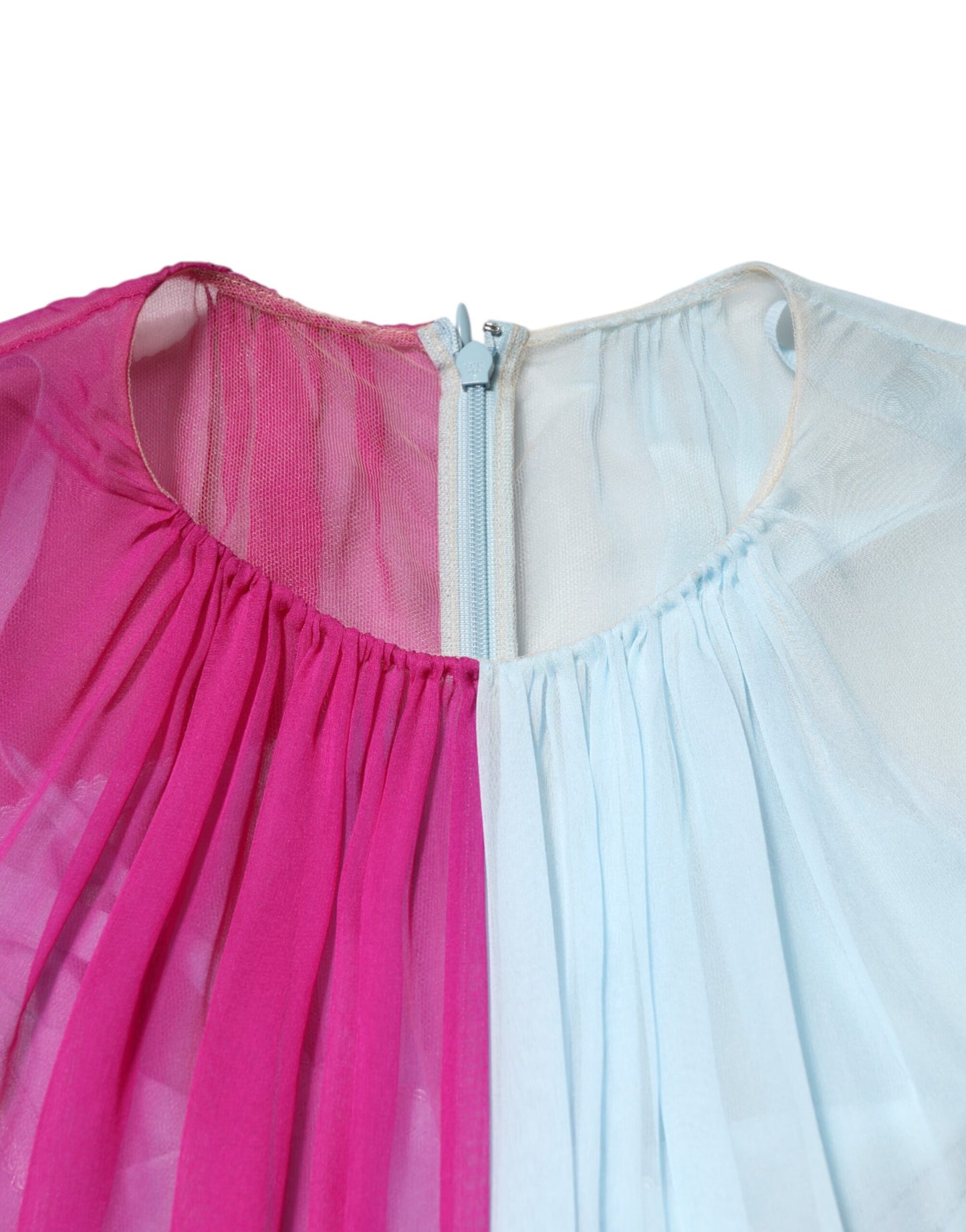 Dolce & Gabbana Fuchsia Hellblaues zweifarbiges Midikleid aus Seide