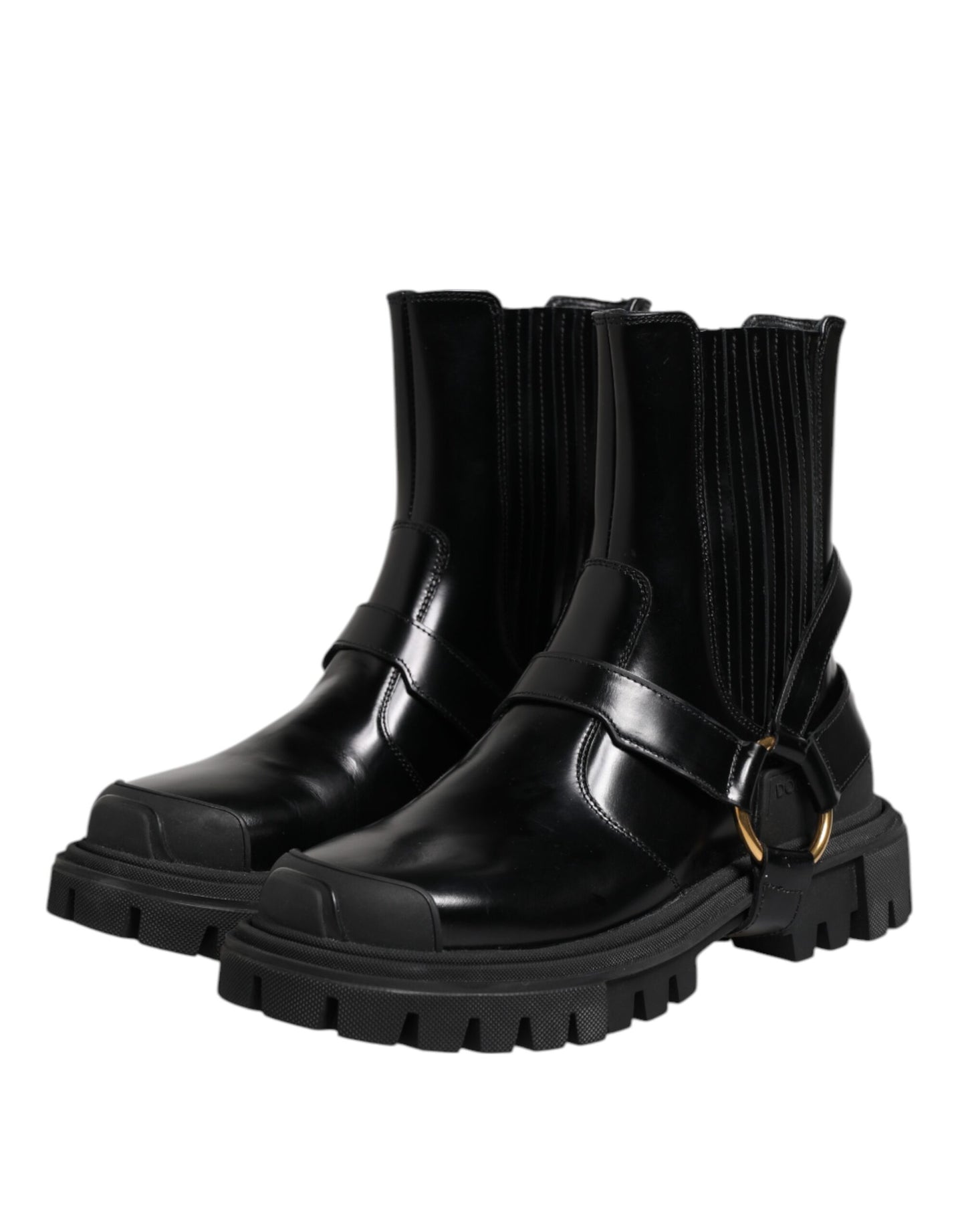 Dolce & Gabbana Schwarz Leder Chelsea Männer Kurze Stiefel Schuhe