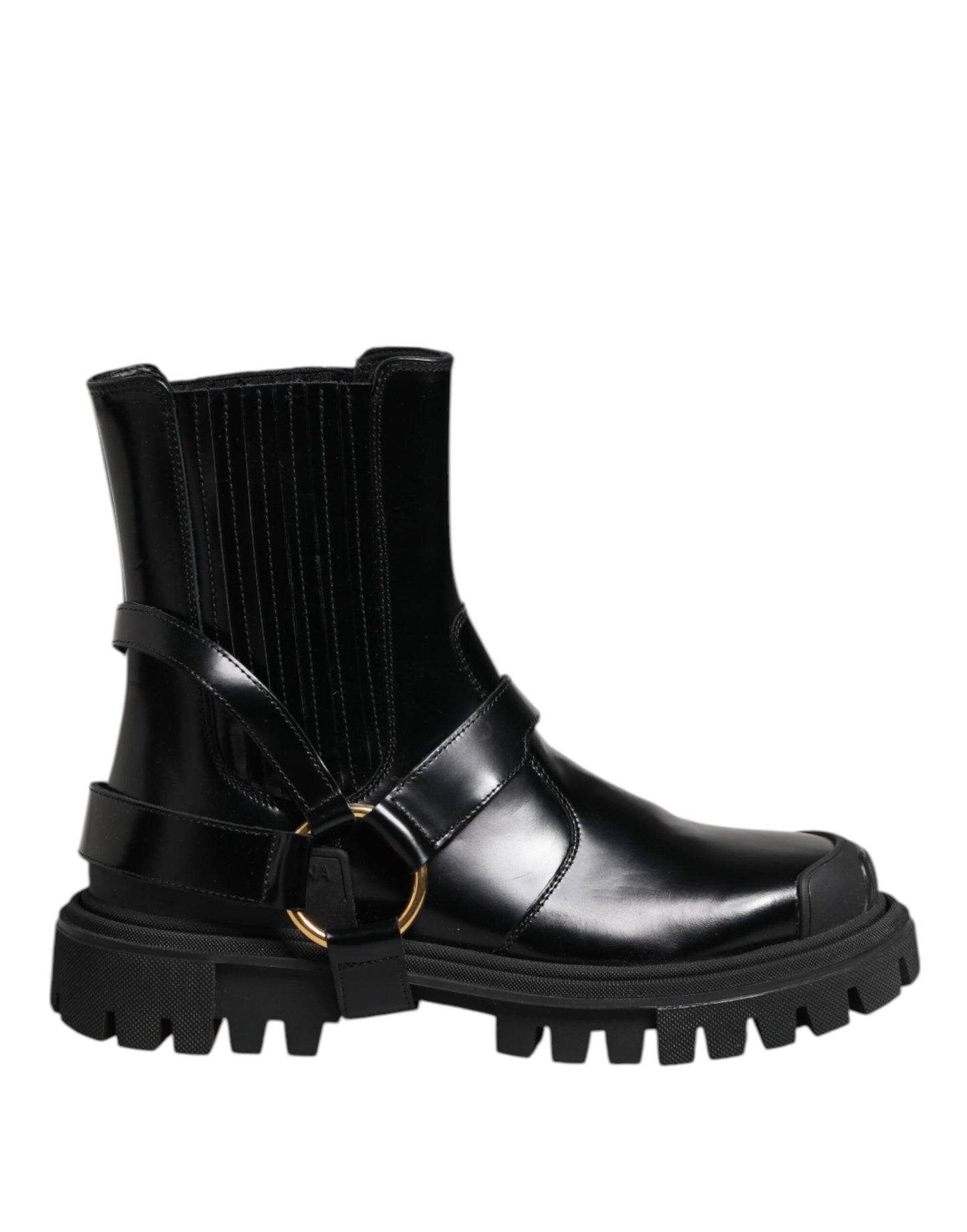 Dolce & Gabbana Schwarz Leder Chelsea Männer Kurze Stiefel Schuhe