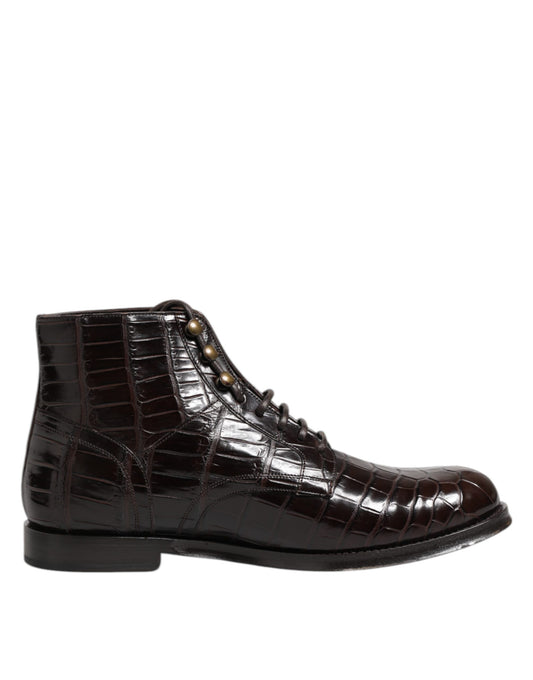 Dolce & Gabbana Dunkelbraune Leder Schnürstiefel Schuhe