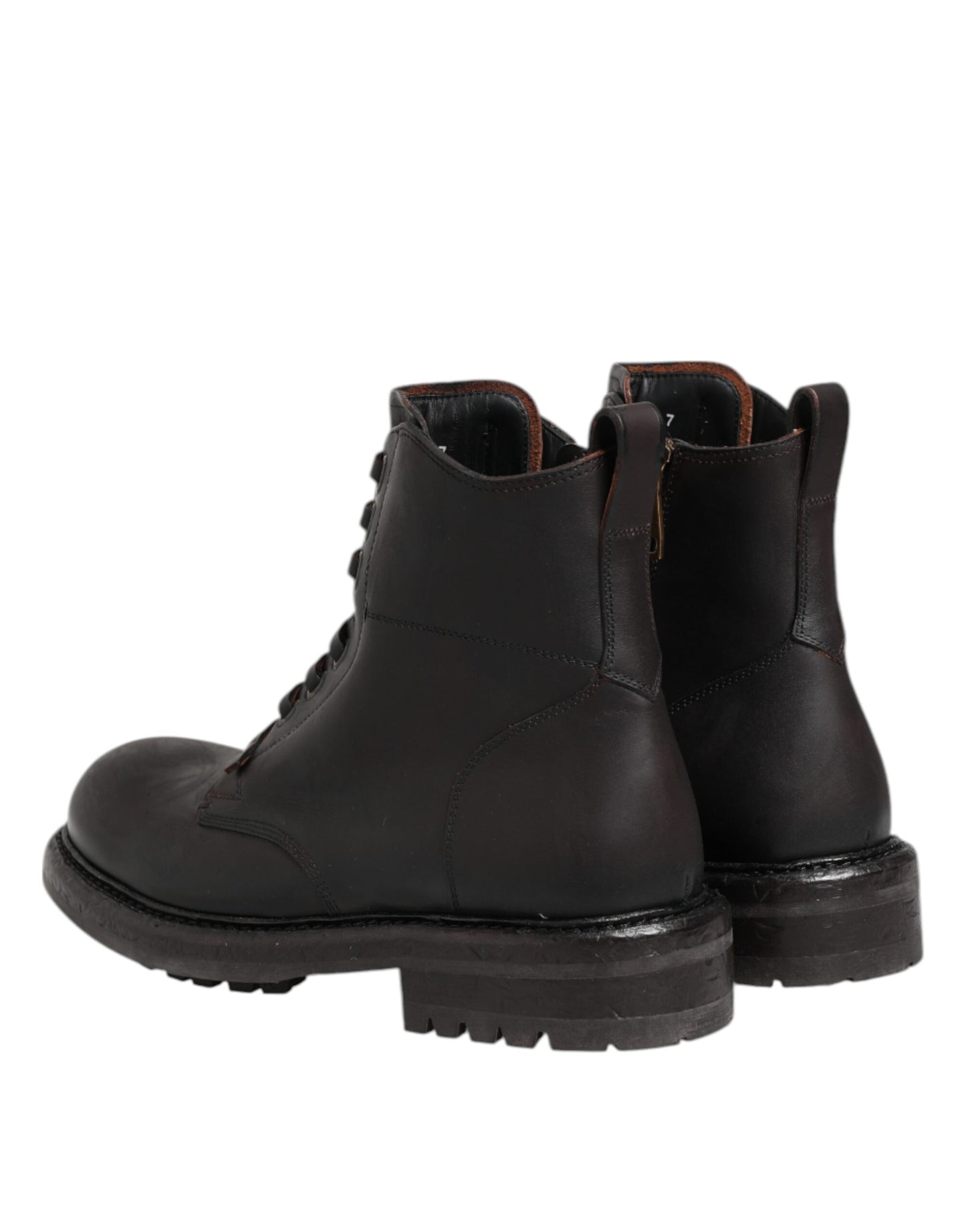 Dolce & Gabbana Dunkelbraune Leder-Schnürstiefel mit mittlerer Wade
