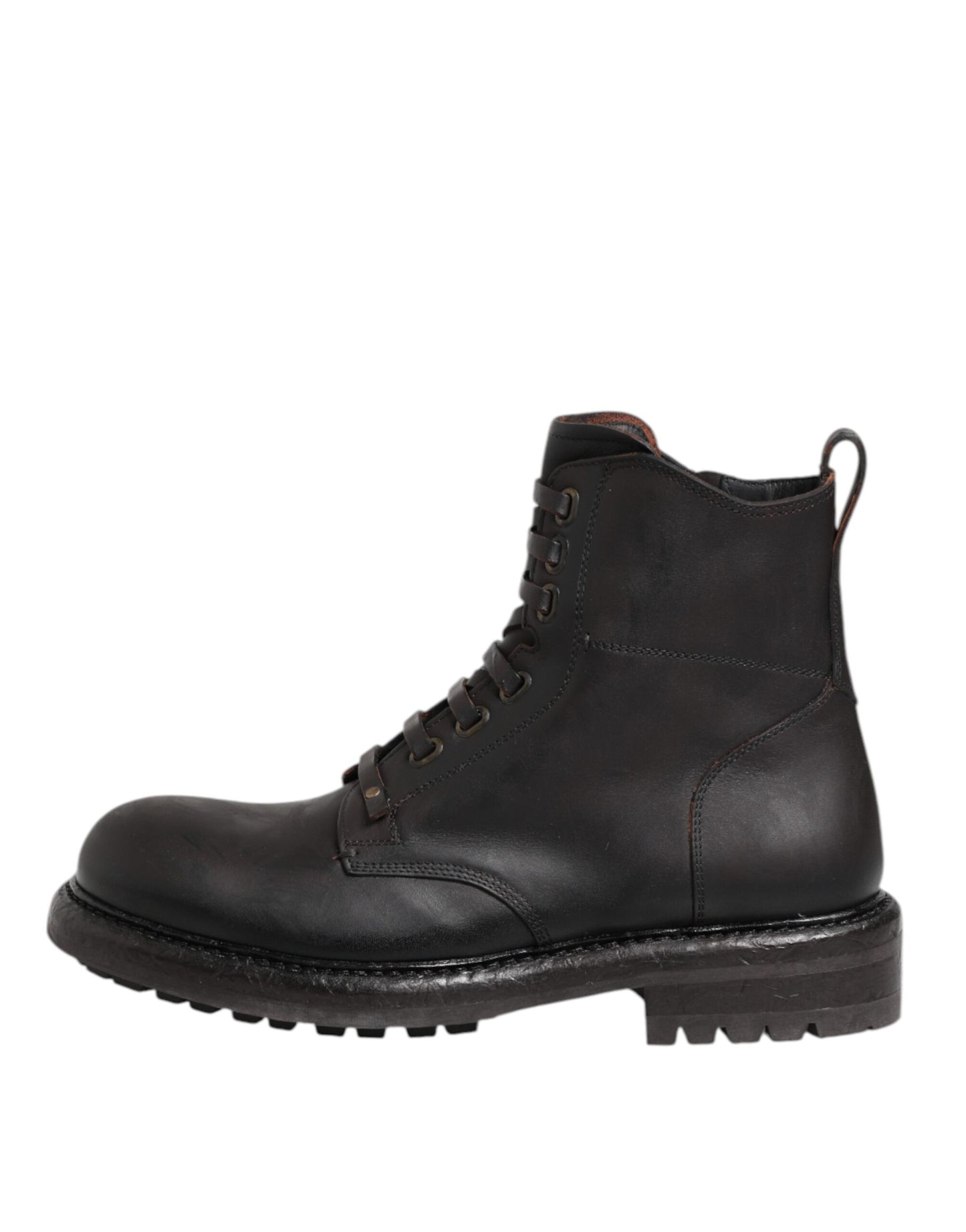 Dolce & Gabbana Dunkelbraune Leder-Schnürstiefel mit mittlerer Wade
