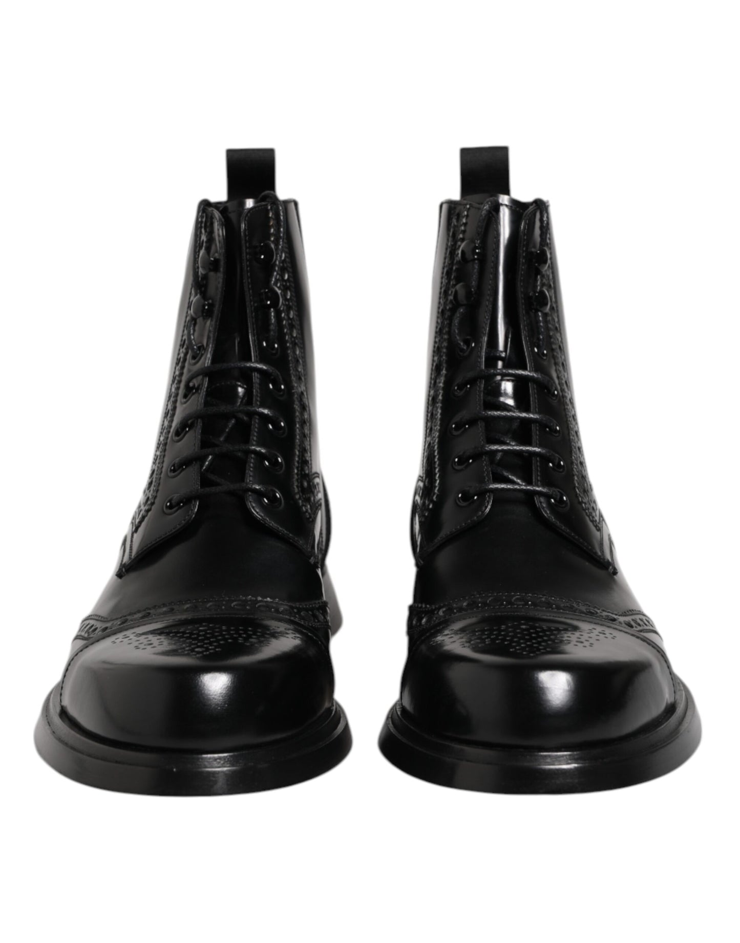 Dolce & Gabbana Schwarze Leder Schnürstiefel mit mittlerer Wade