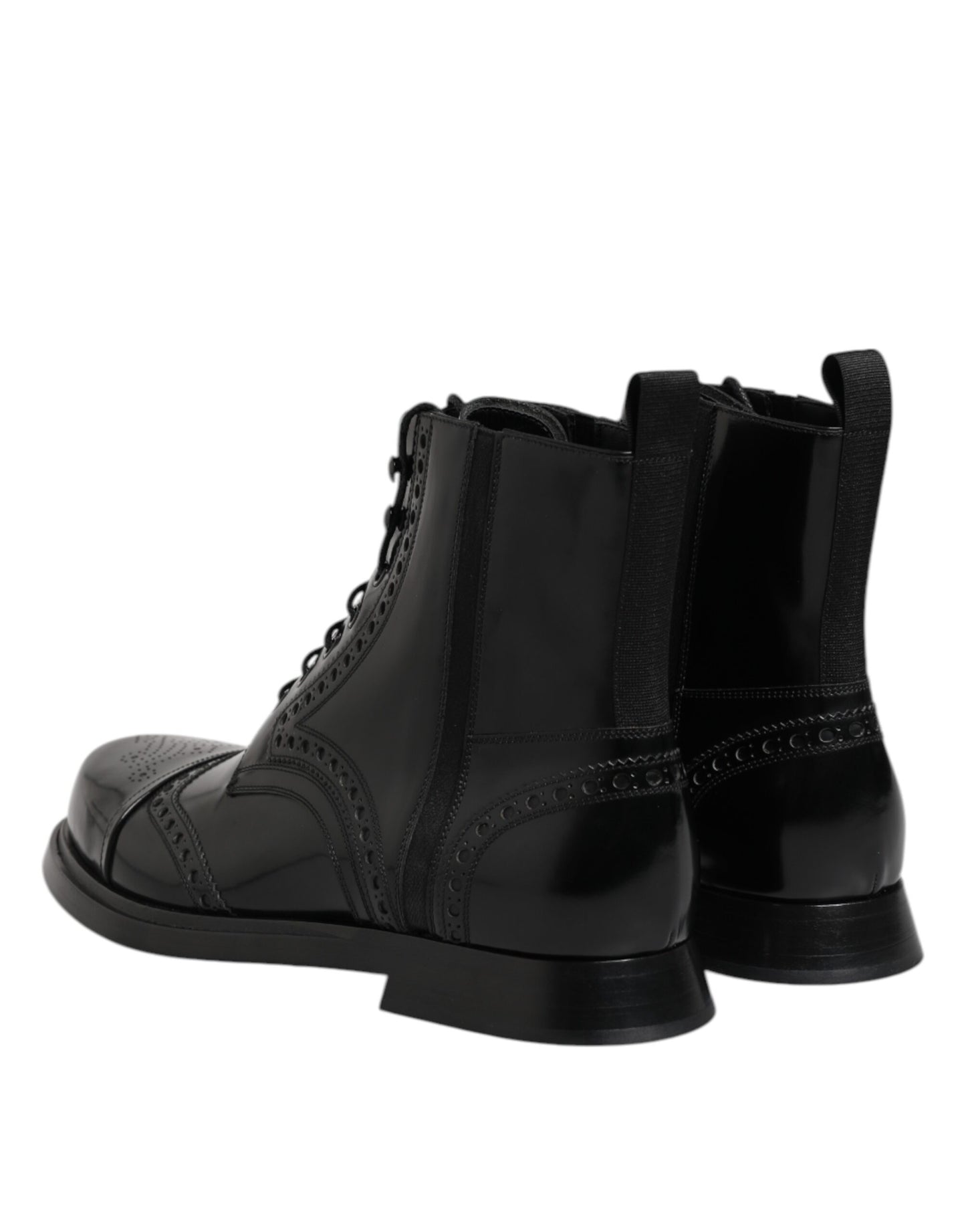 Dolce & Gabbana Schwarze Leder Schnürstiefel mit mittlerer Wade