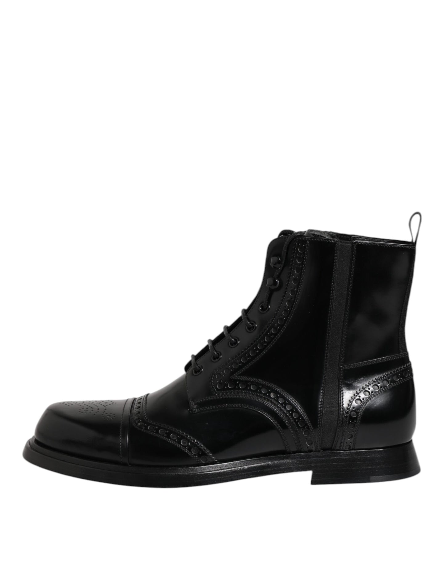 Dolce & Gabbana Schwarze Leder Schnürstiefel mit mittlerer Wade