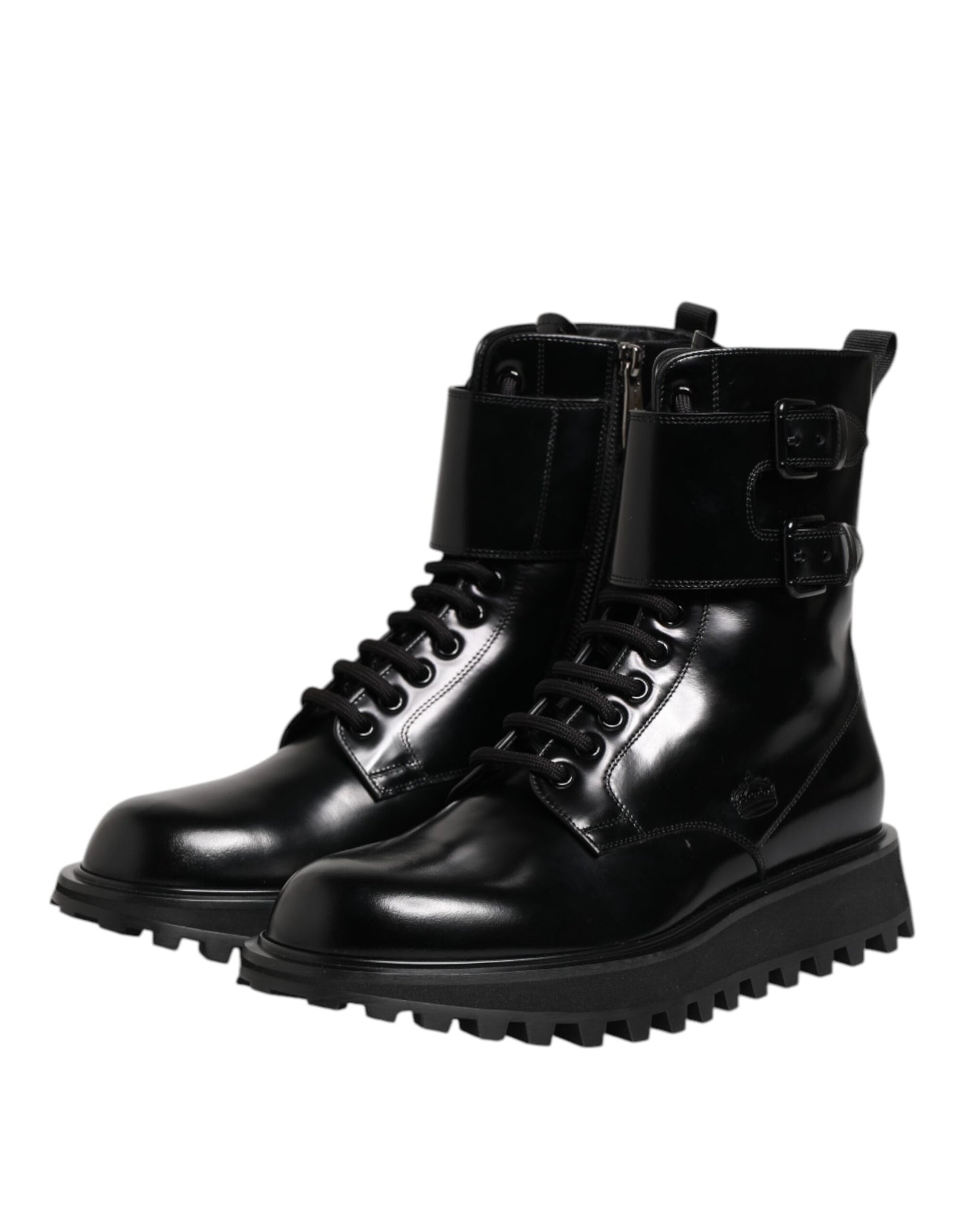 Dolce & Gabbana Schwarze Leder Schnürstiefel mit mittlerer Wade