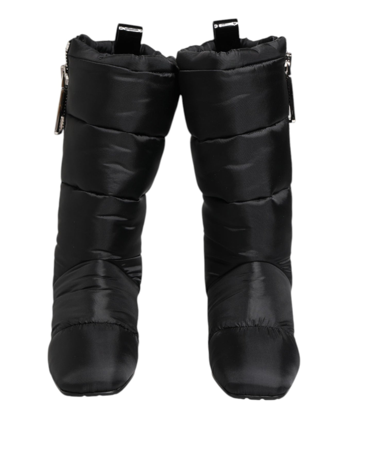 Dolce & Gabbana Schwarz gepolsterte Mid Calf Logo Heel Stiefel Schuhe