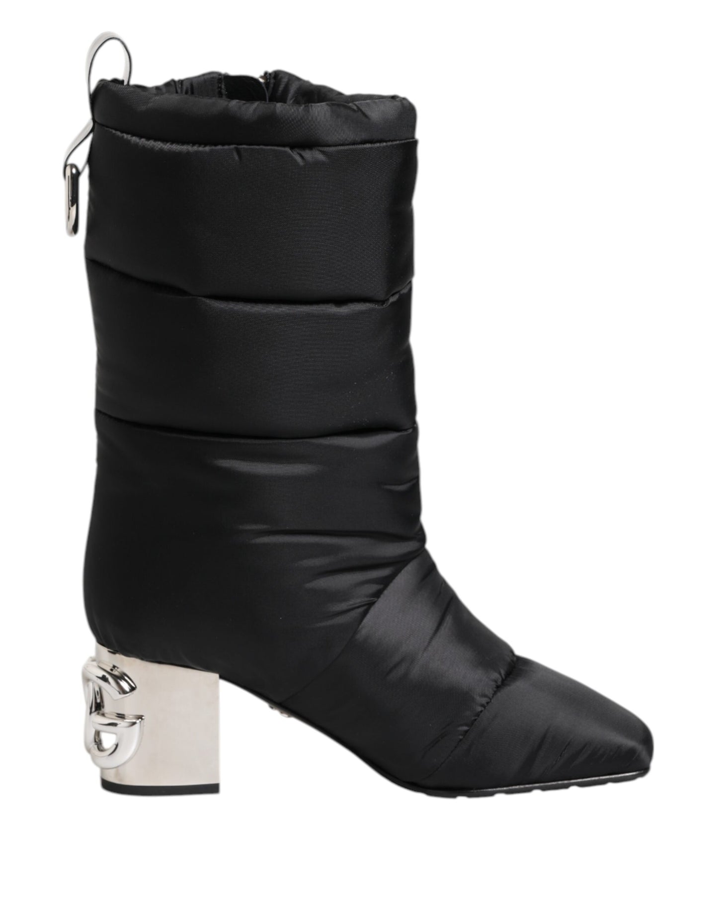 Dolce & Gabbana Schwarz gepolsterte Mid Calf Logo Heel Stiefel Schuhe