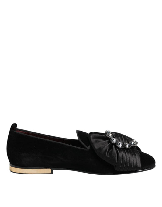 Dolce & Gabbana Schwarze VATICANO Crystal Ribbon Slip On Schuhe