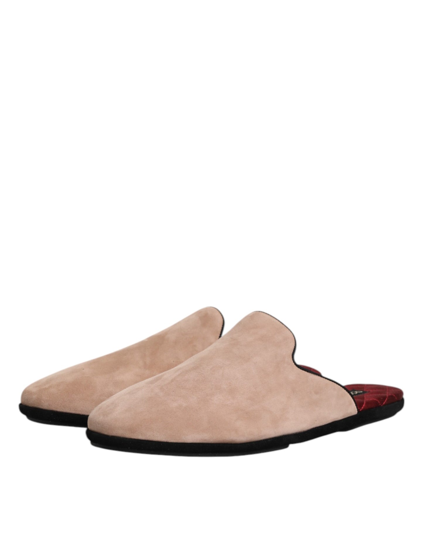 Dolce & Gabbana Beige Wildleder Rutschen Flache Slipper Schuhe