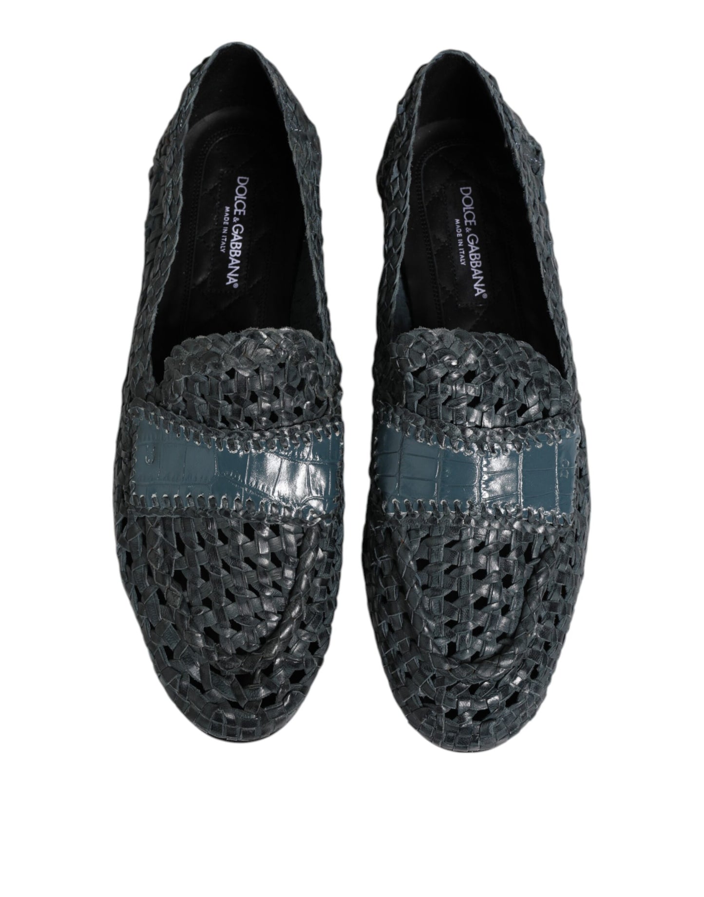 Dolce & Gabbana Blaue gewebte Raffia Slip On Loafers Schuhe
